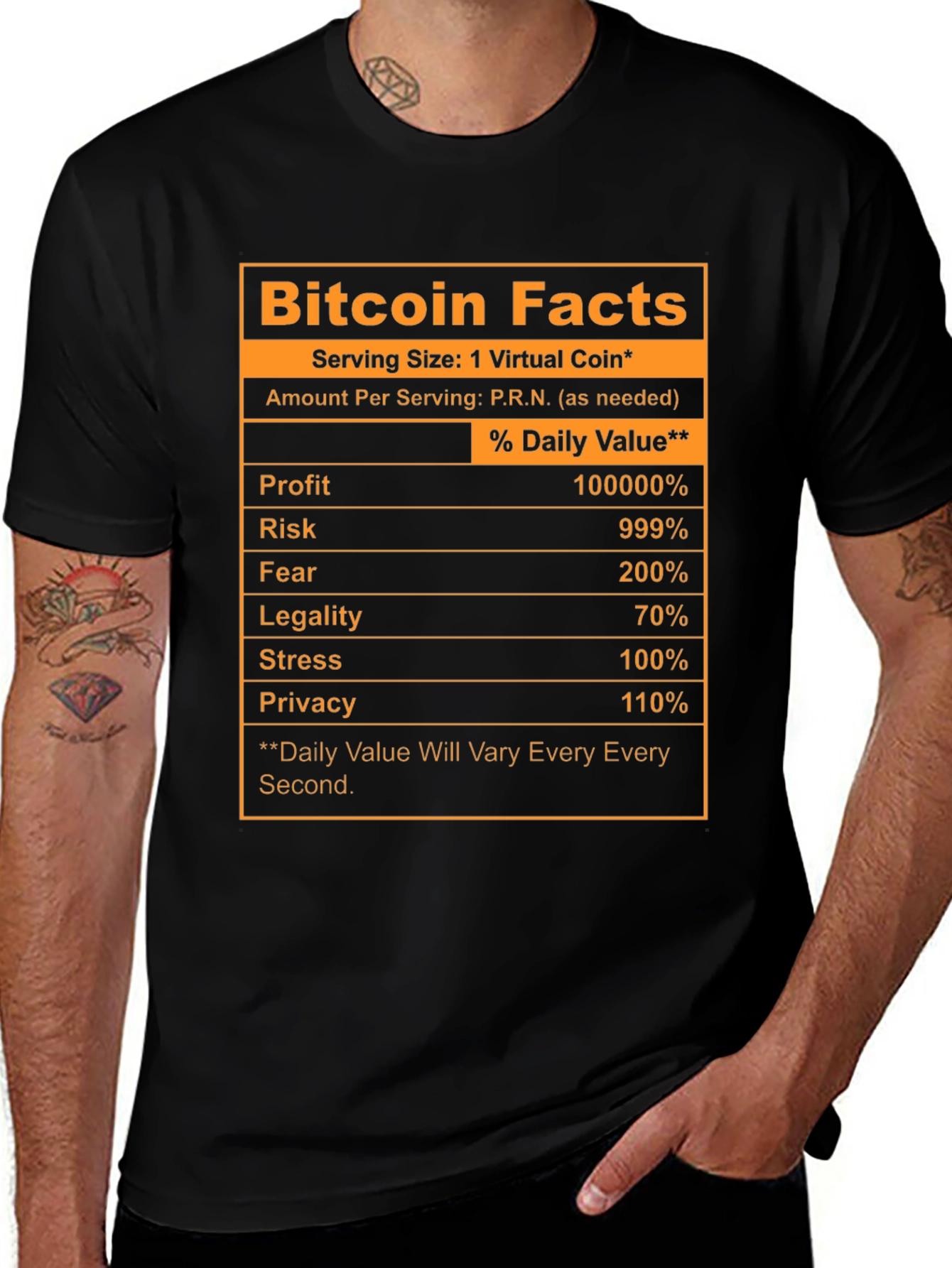Black Bitcoin Facts Novelty T-Shirt main image