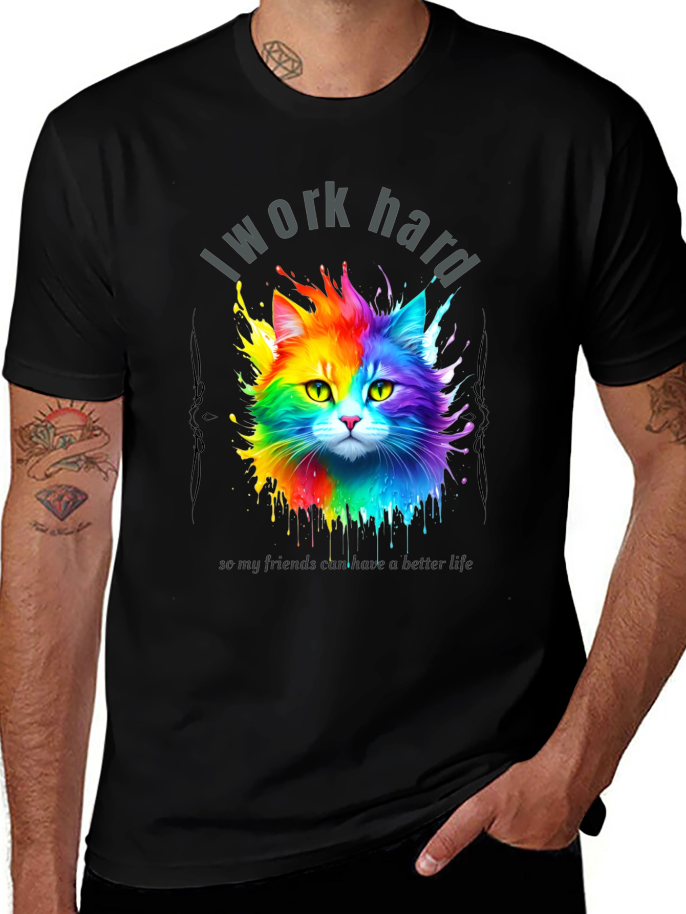 Variant 5 of I Work Hard Cat T-Shirt