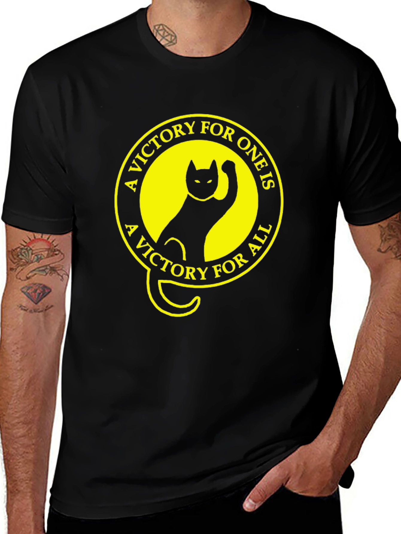 Variant 11 of Victory Cat T-Shirt - Black Crew Neck Tee
