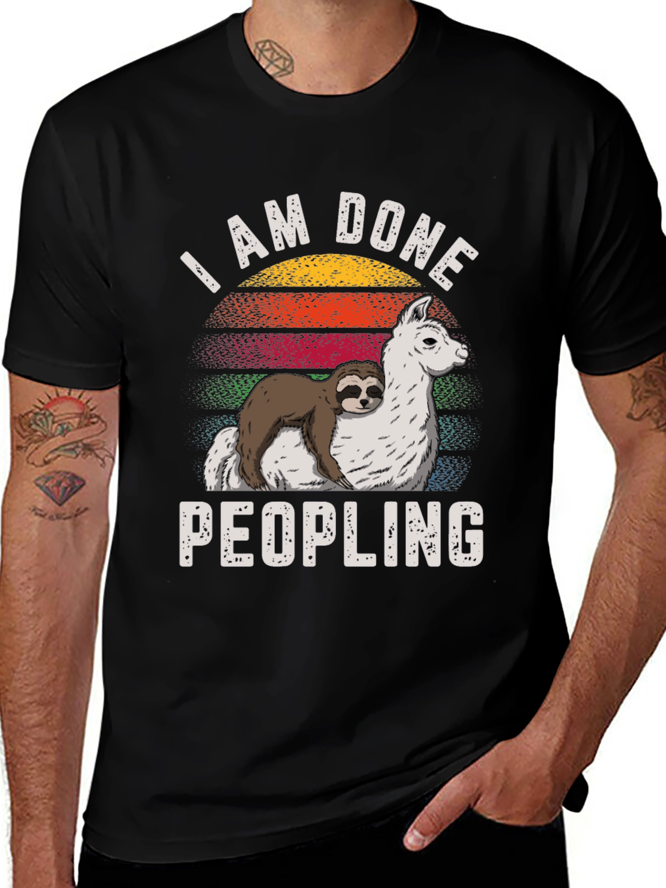Variant 19 of I AM DONE Peopling Sloth Llama T-shirt