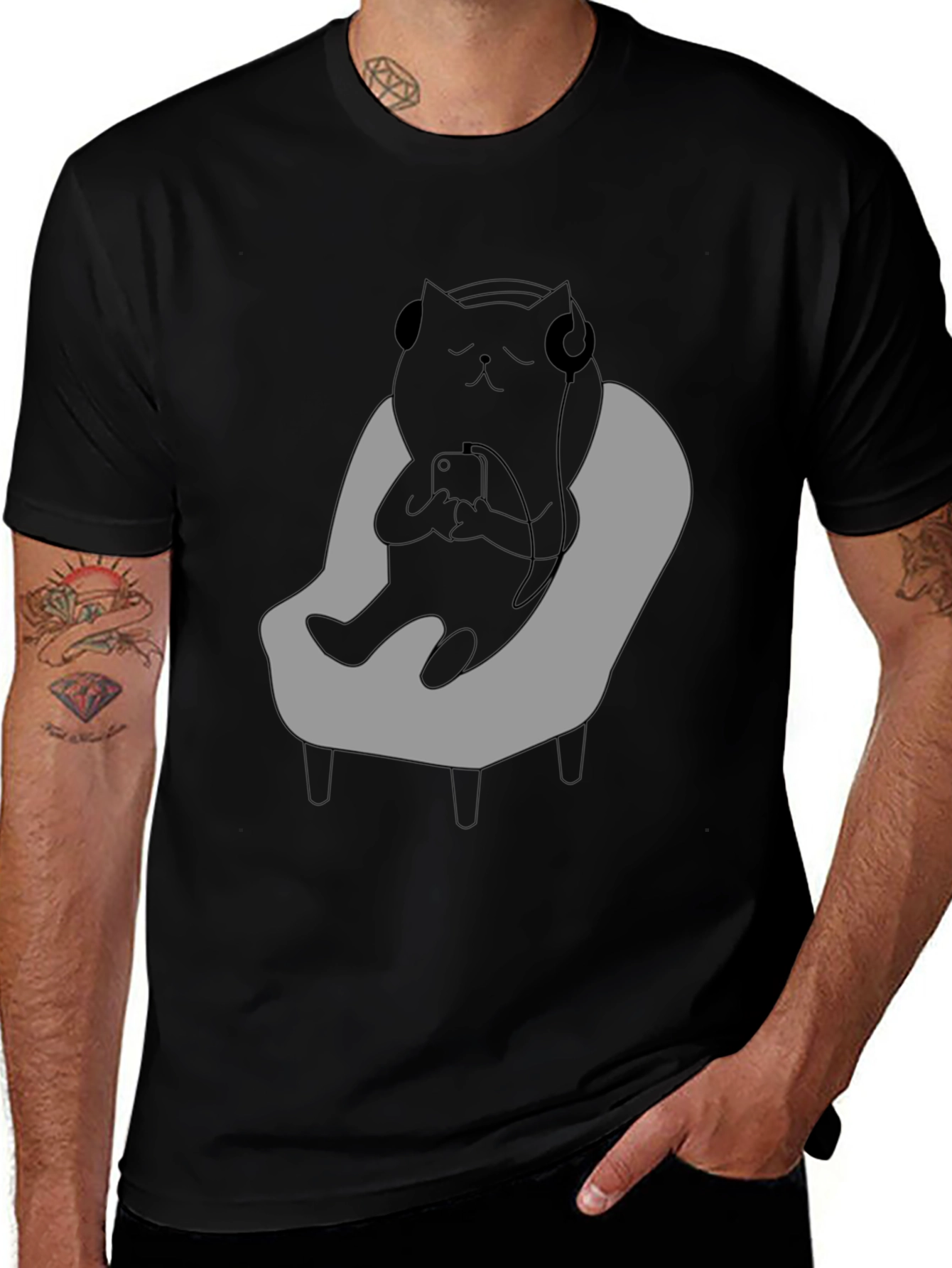 Variant 6 of Chill Cat T-Shirt - Relaxed Black Cat with Headphones