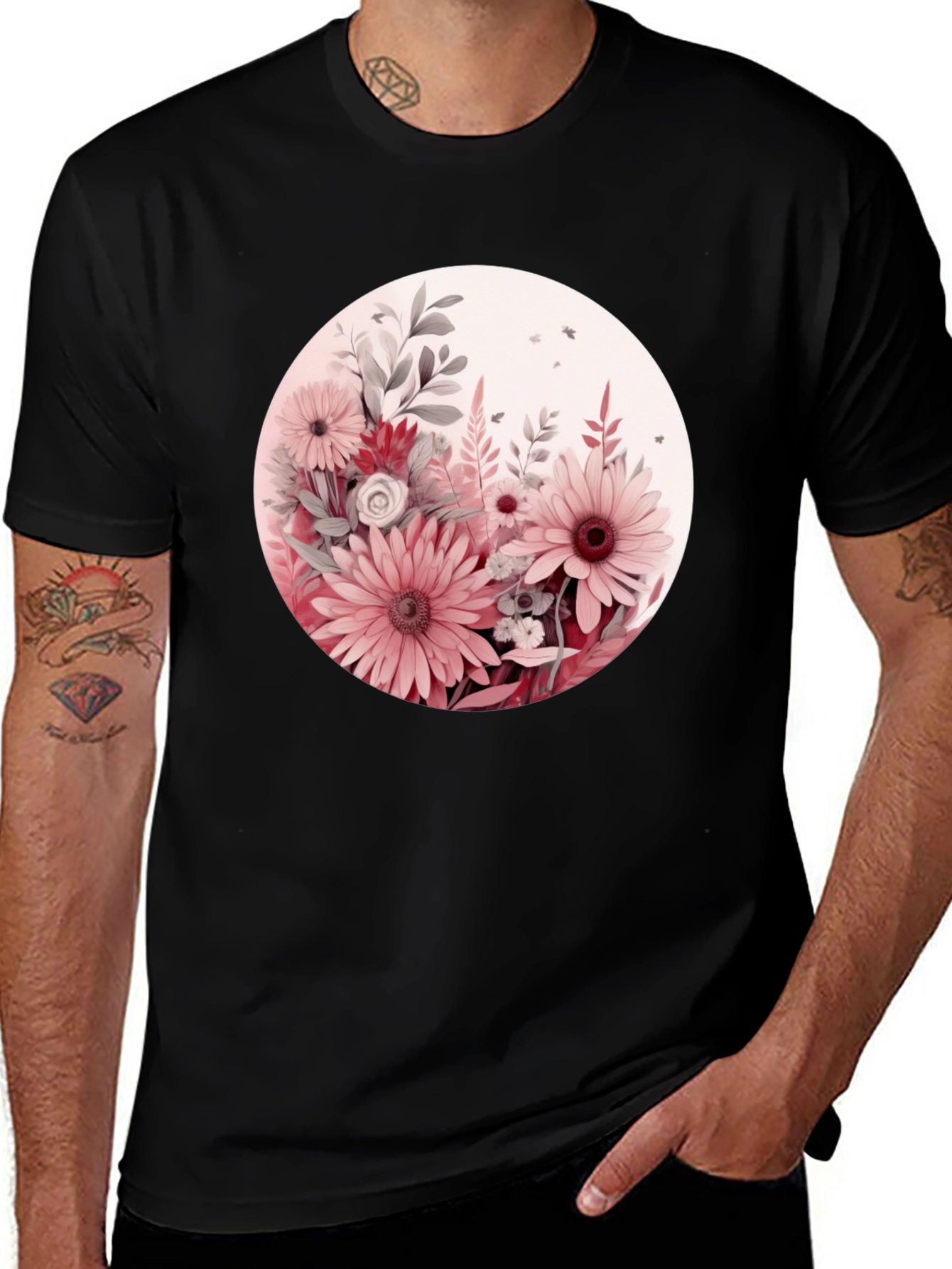 Variant 2 of Floral Circle Graphic Tee - Black