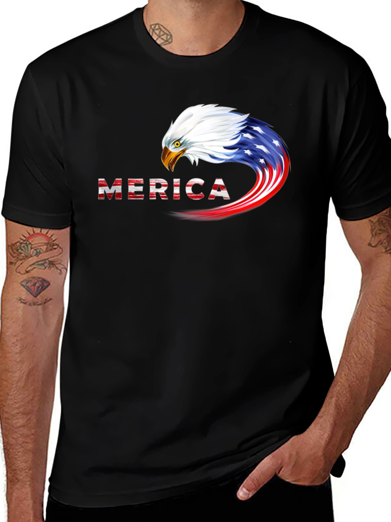 Variant 16 of Patriotic Eagle 'Merica' Graphic T-Shirt - Black