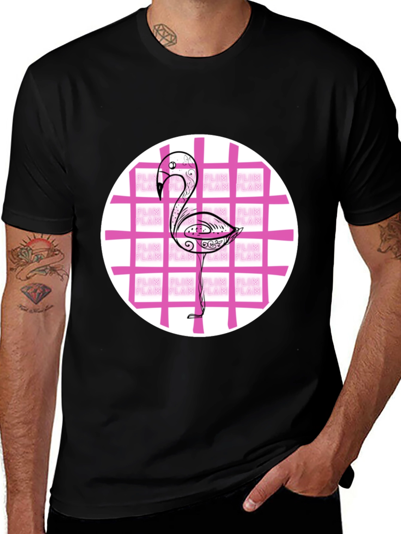Variant 25 of Stylish Flamingo Graphic Tee - Black Cotton Blend