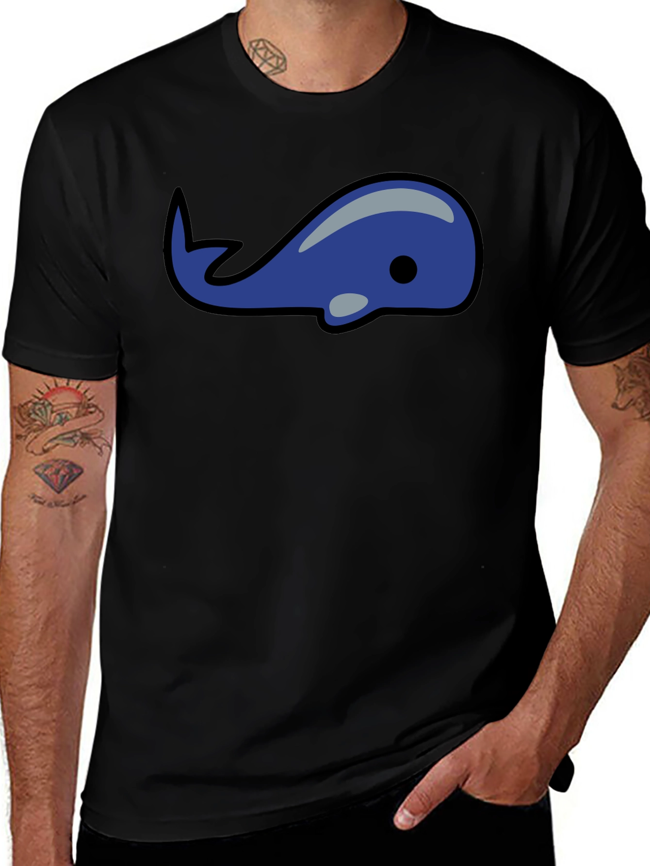 Cartoon Whale Graphic Black T-Shirt
