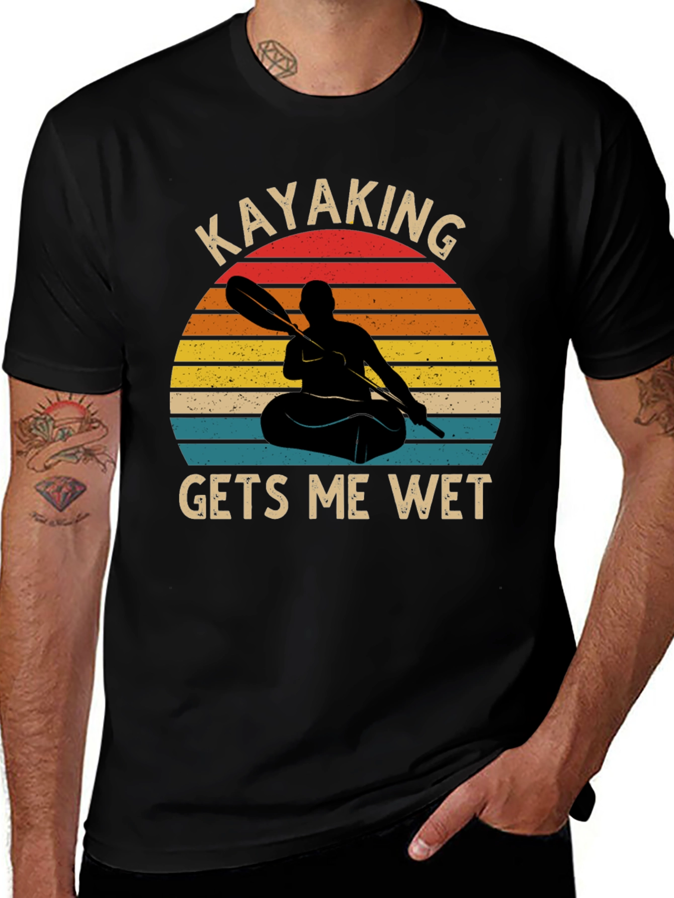 Variant 13 of Kayaking Gets Me Wet Black Graphic T-Shirt
