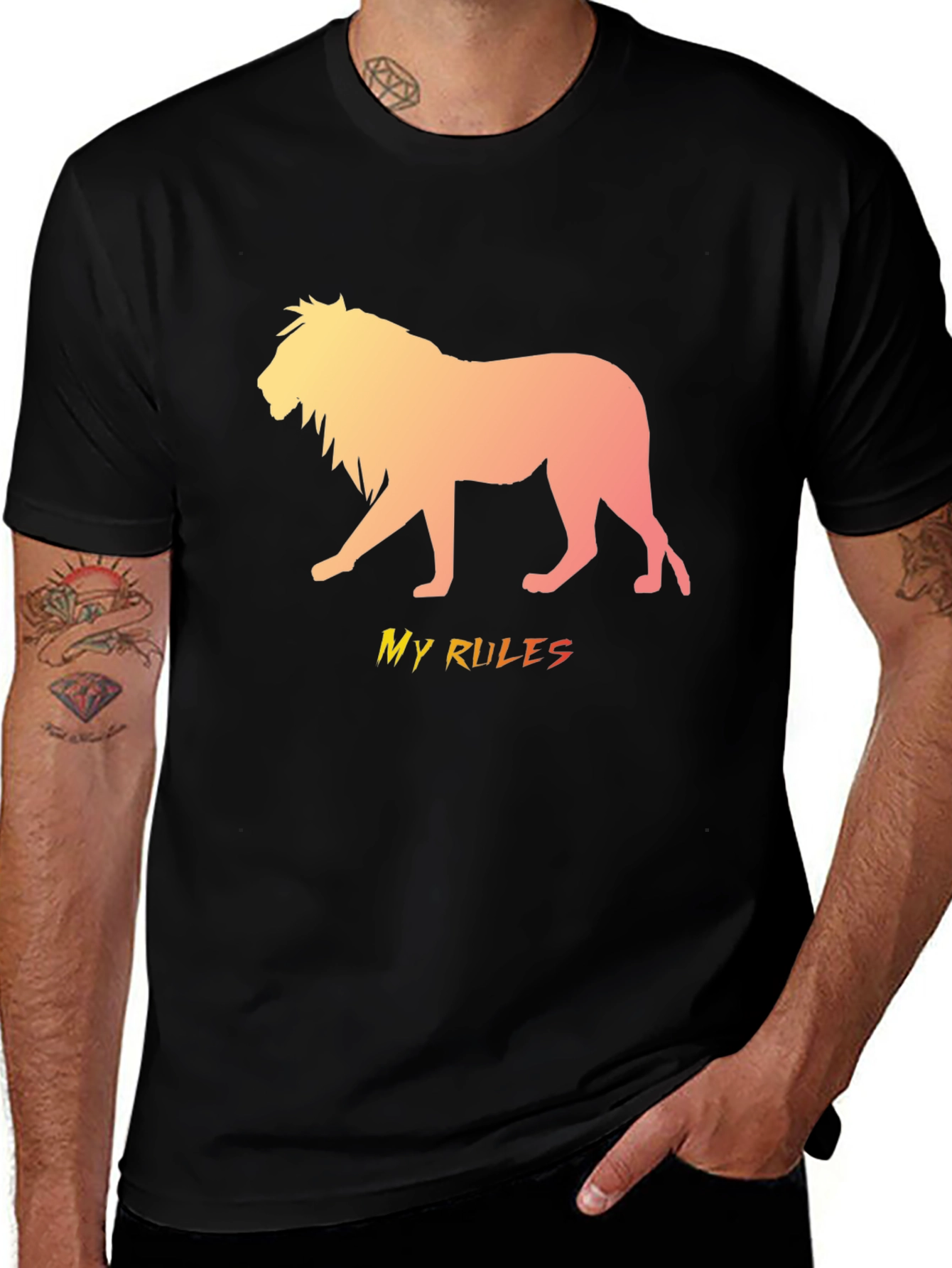 Variant 14 of Lion 'My Rules' Graphic Print Black T-Shirt