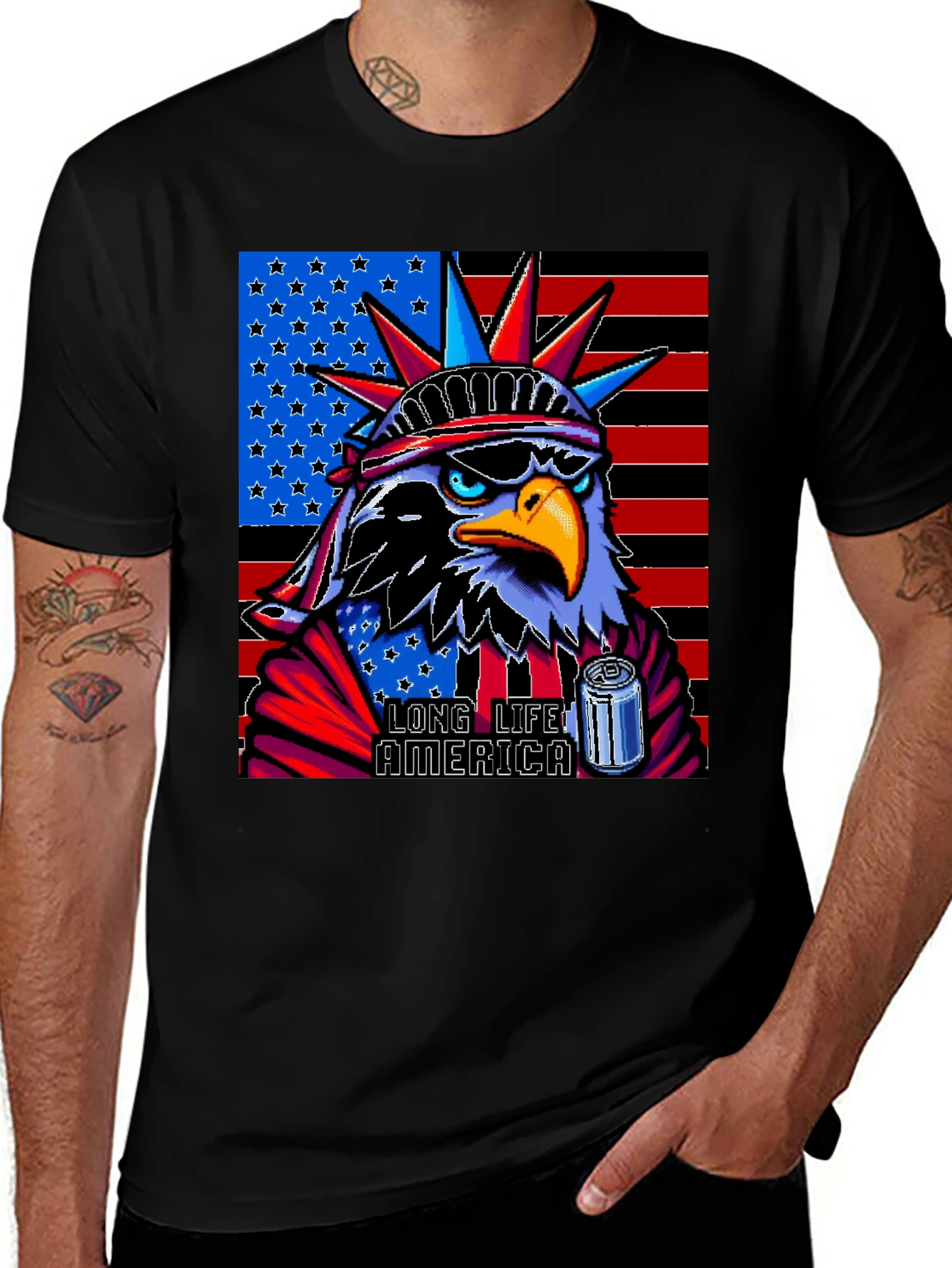 Black Patriotic Eagle T-Shirt: Long Live America! main image