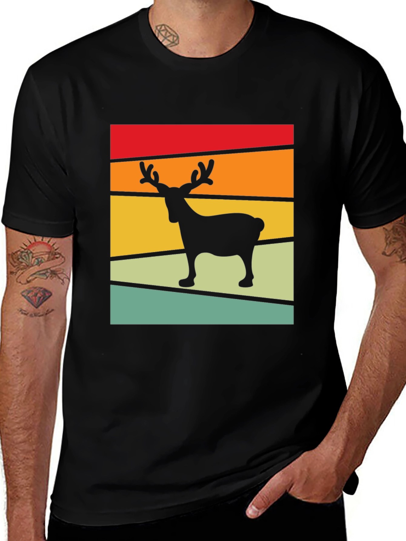 Variant 11 of Retro Reindeer Graphic Tee - Black