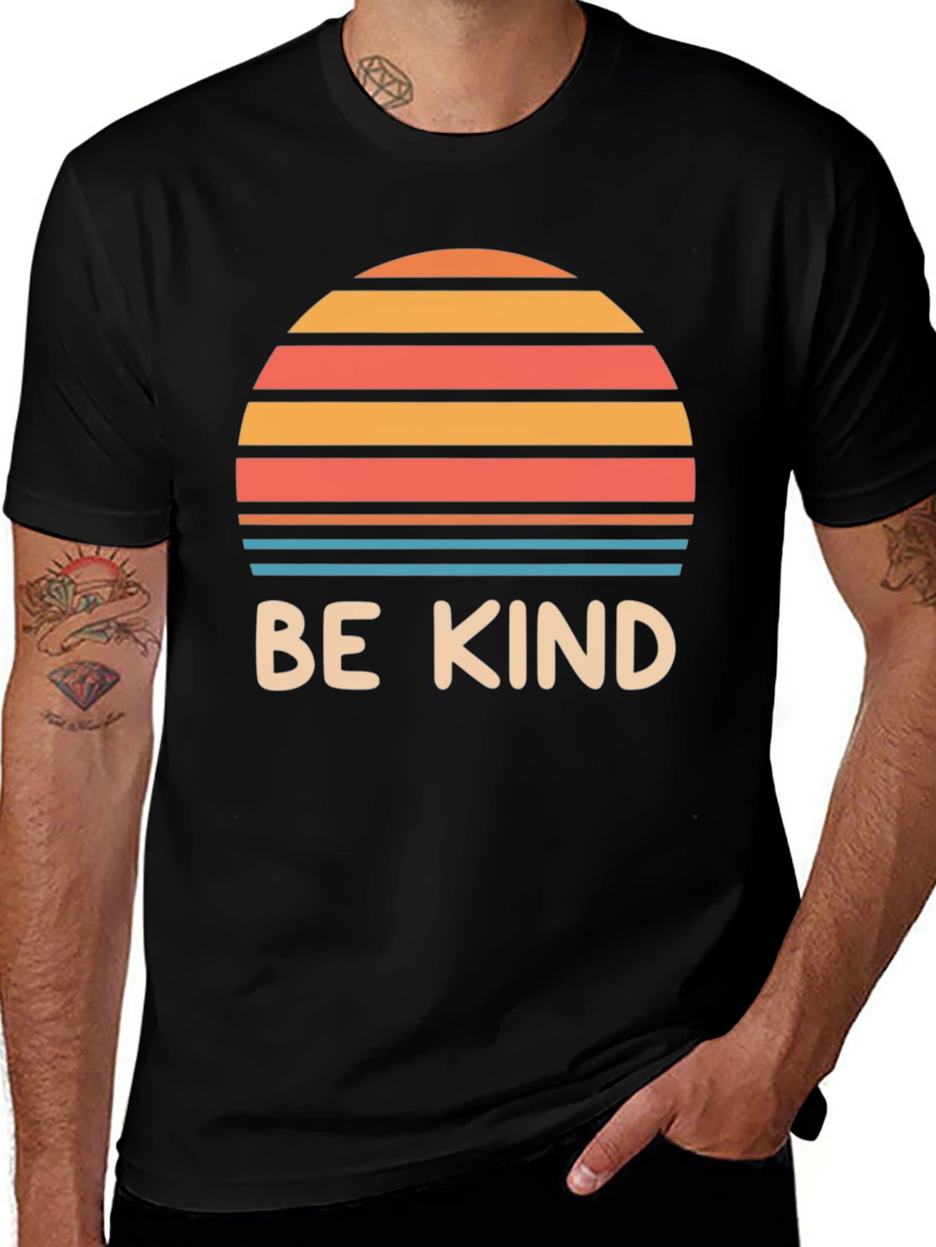 Variant 30 of Be Kind Retro Sunset Graphic Tee - Black Cotton Blend
