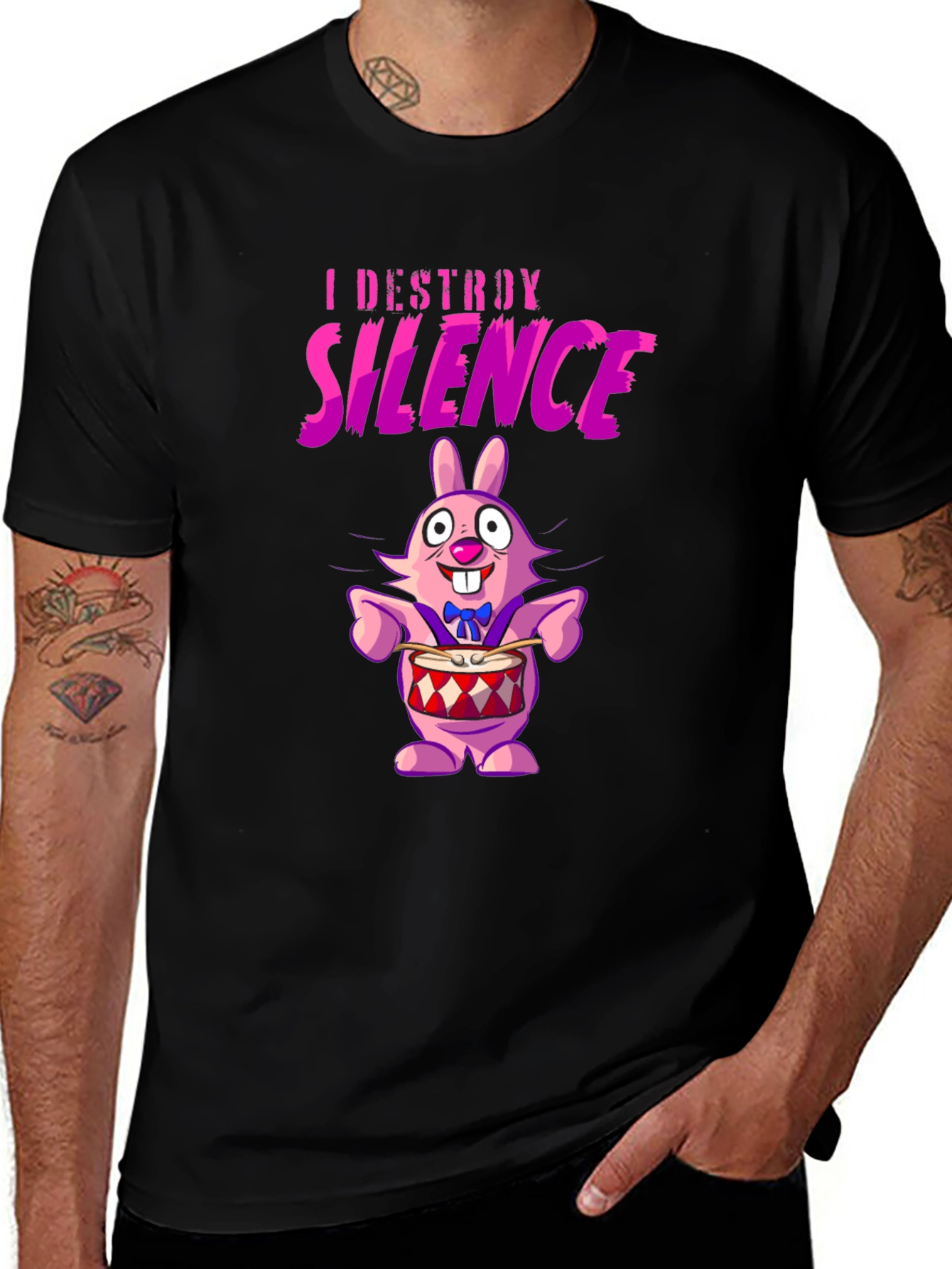 I Destroy Silence T-Shirt - Funny Bunny Drummer