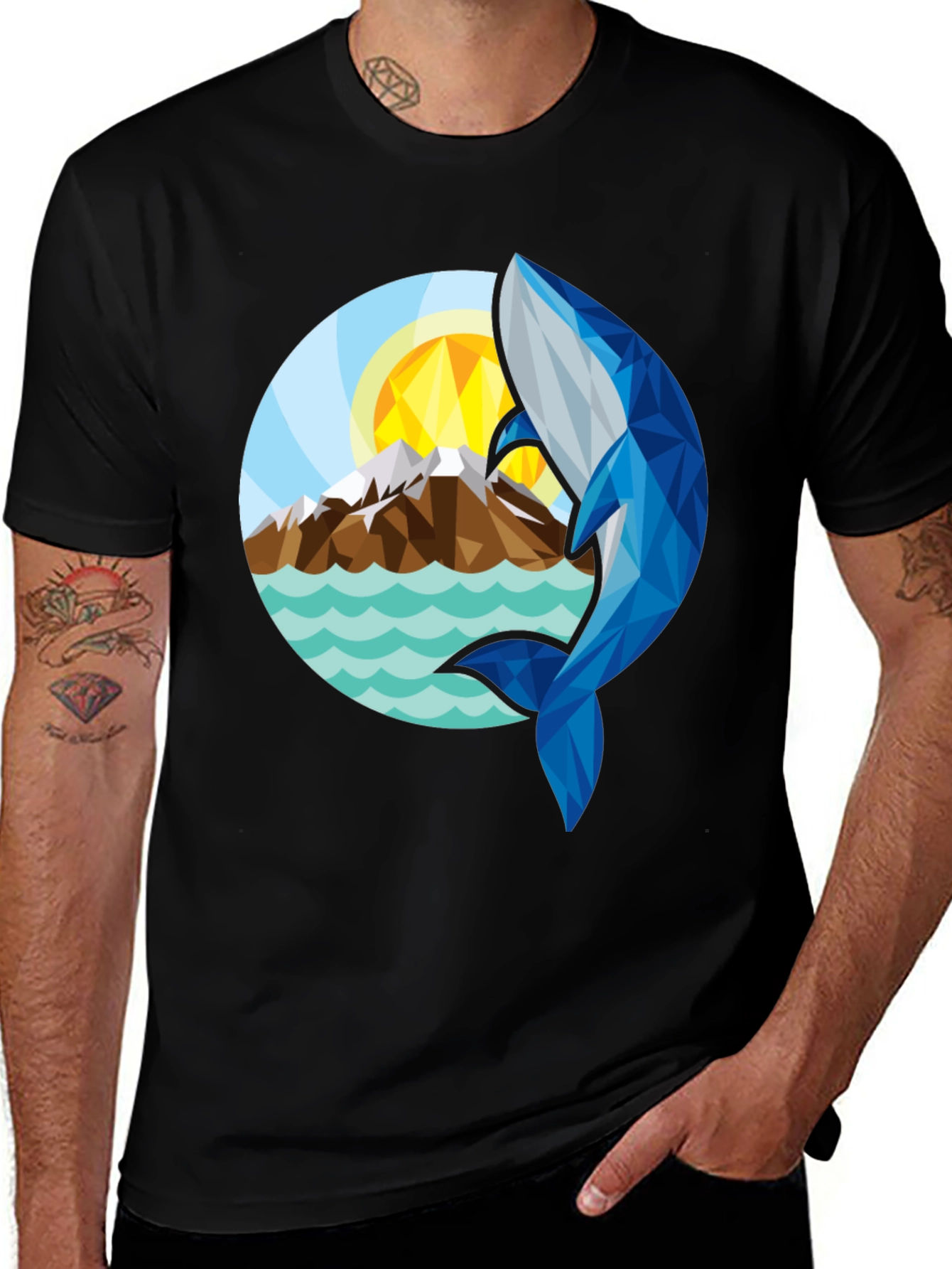 Variant 23 of Geometric Whale Graphic T-Shirt - Stylish Black Tee