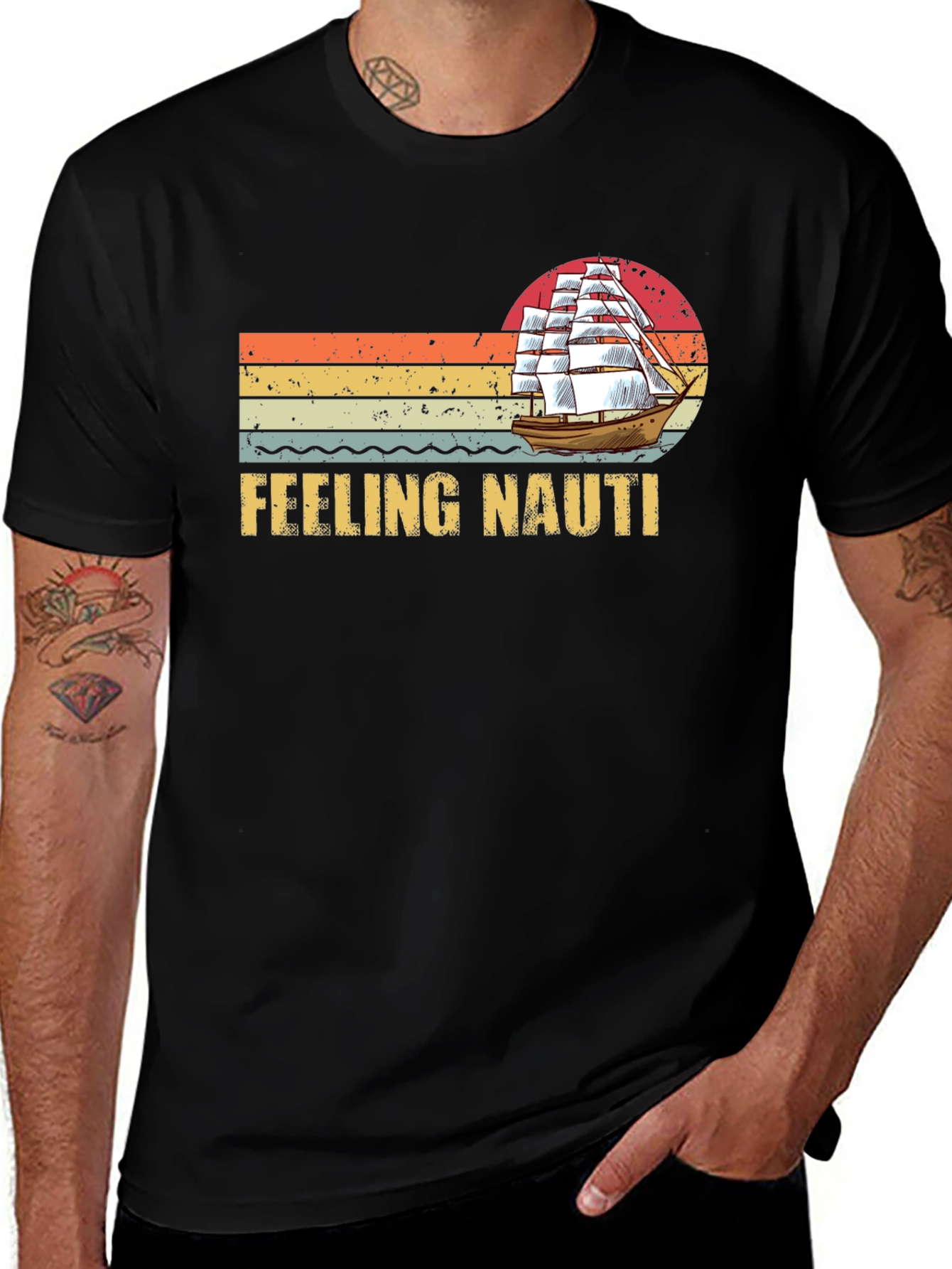 Variant 5 of Feeling Nauti T-Shirt - Vintage Sailboat Design