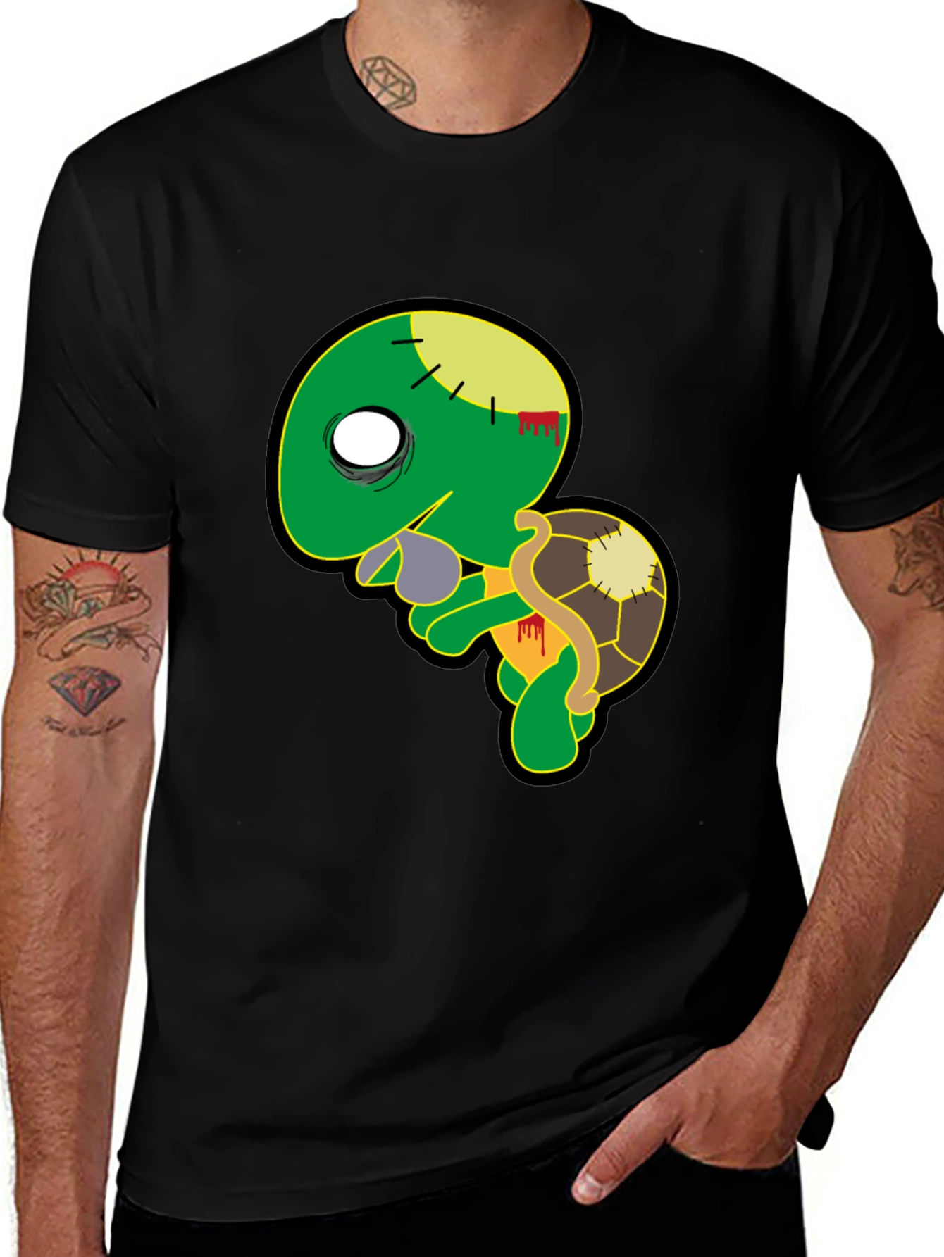 Variant 13 of Zombie Turtle Graphic Tee - Black Cotton T-Shirt