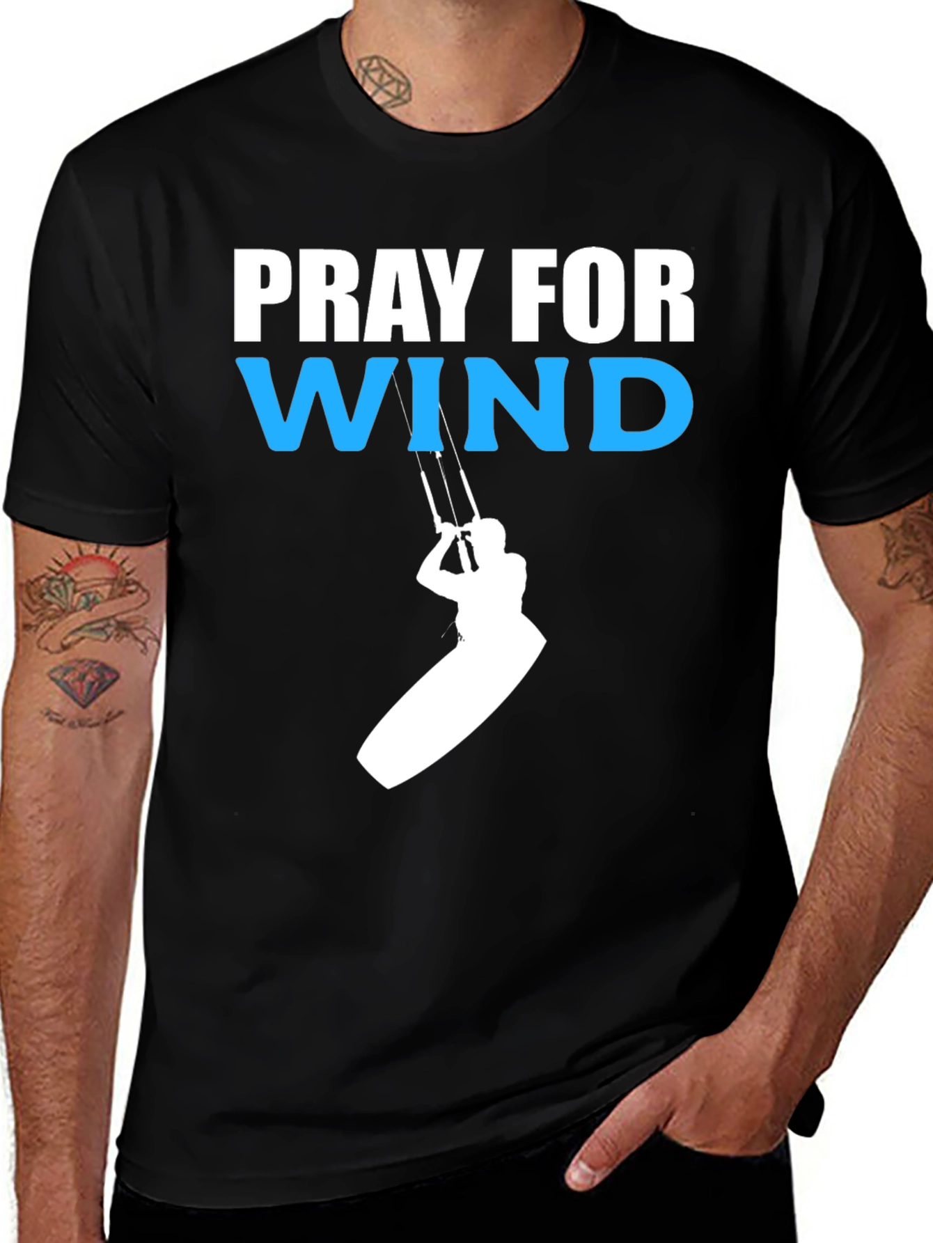 Variant 26 of Pray for Wind Kiteboarding T-Shirt - Kitesurfing Tee
