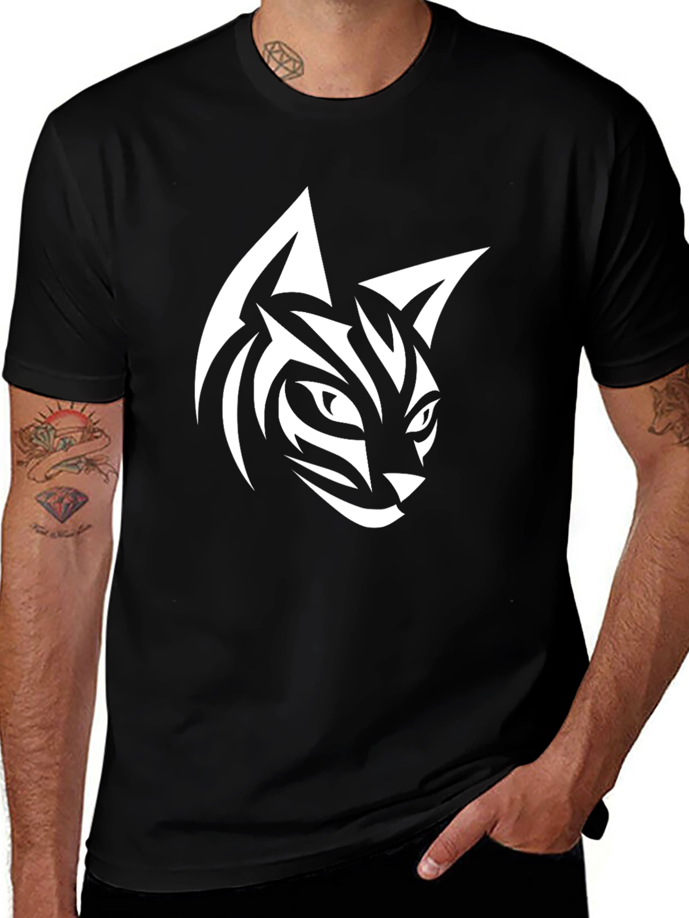Variant 5 of Cool Cat Graphic Black T-Shirt