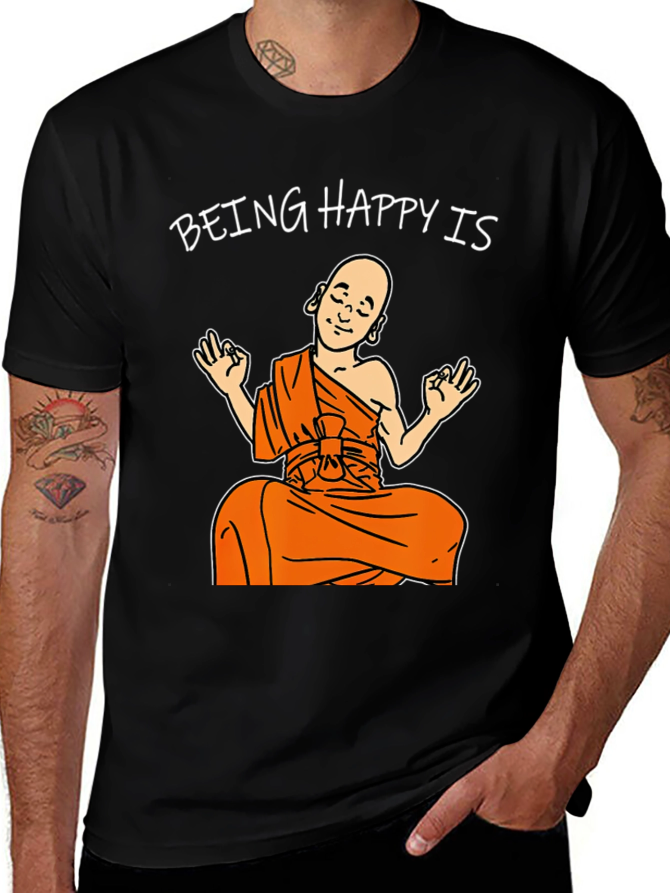 Variant 13 of Being Happy Buddha T-Shirt Black