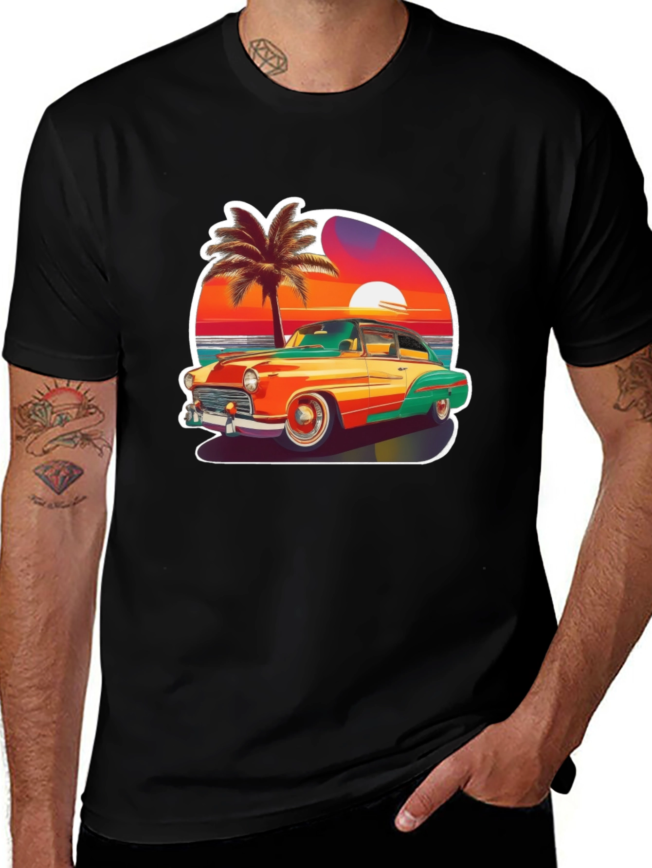Variant 3 of Retro Car Beach Sunset Graphic T-Shirt