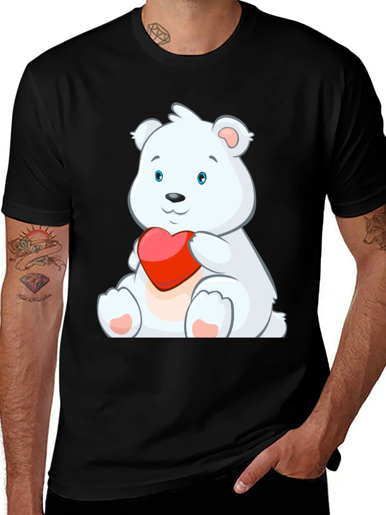 Variant 3 of Cute Bear Holding Heart Black T-Shirt