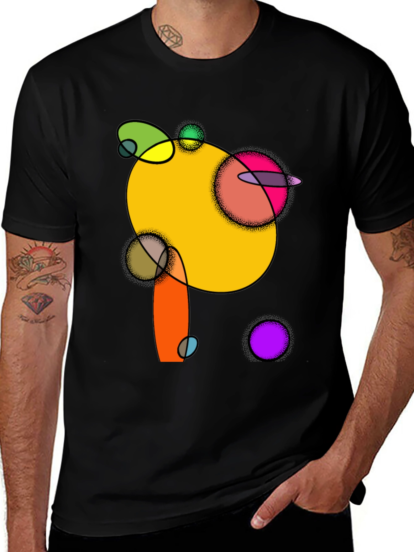 Variant 8 of Abstract Circles Graphic Black T-Shirt
