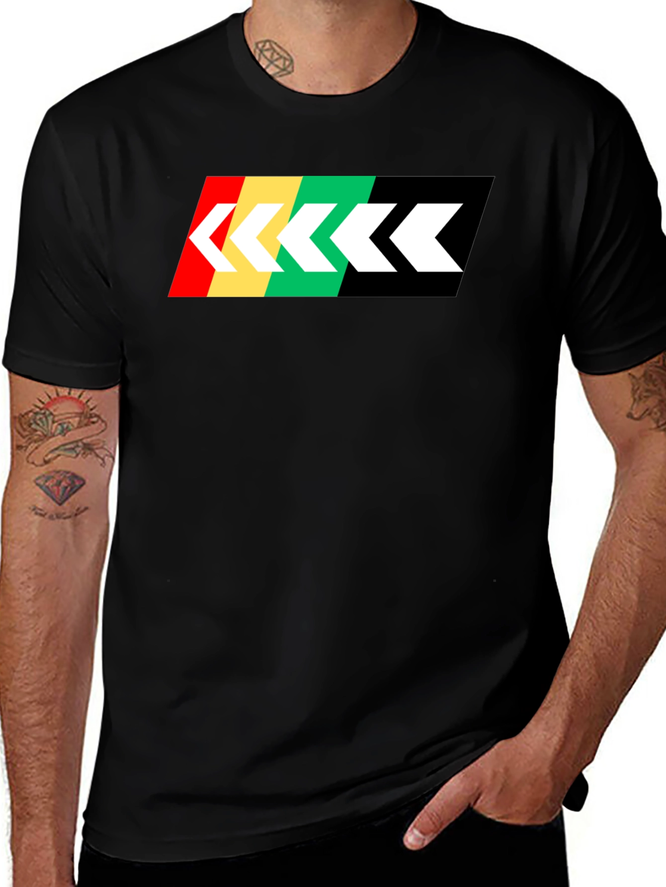 Variant 7 of Retro Stripe Arrow Graphic Tee - Black Cotton T-Shirt