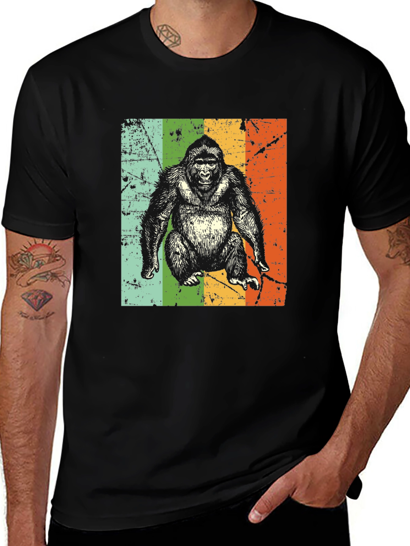 Variant 6 of Retro Gorilla Graphic Tee - Vintage Style Black T-Shirt