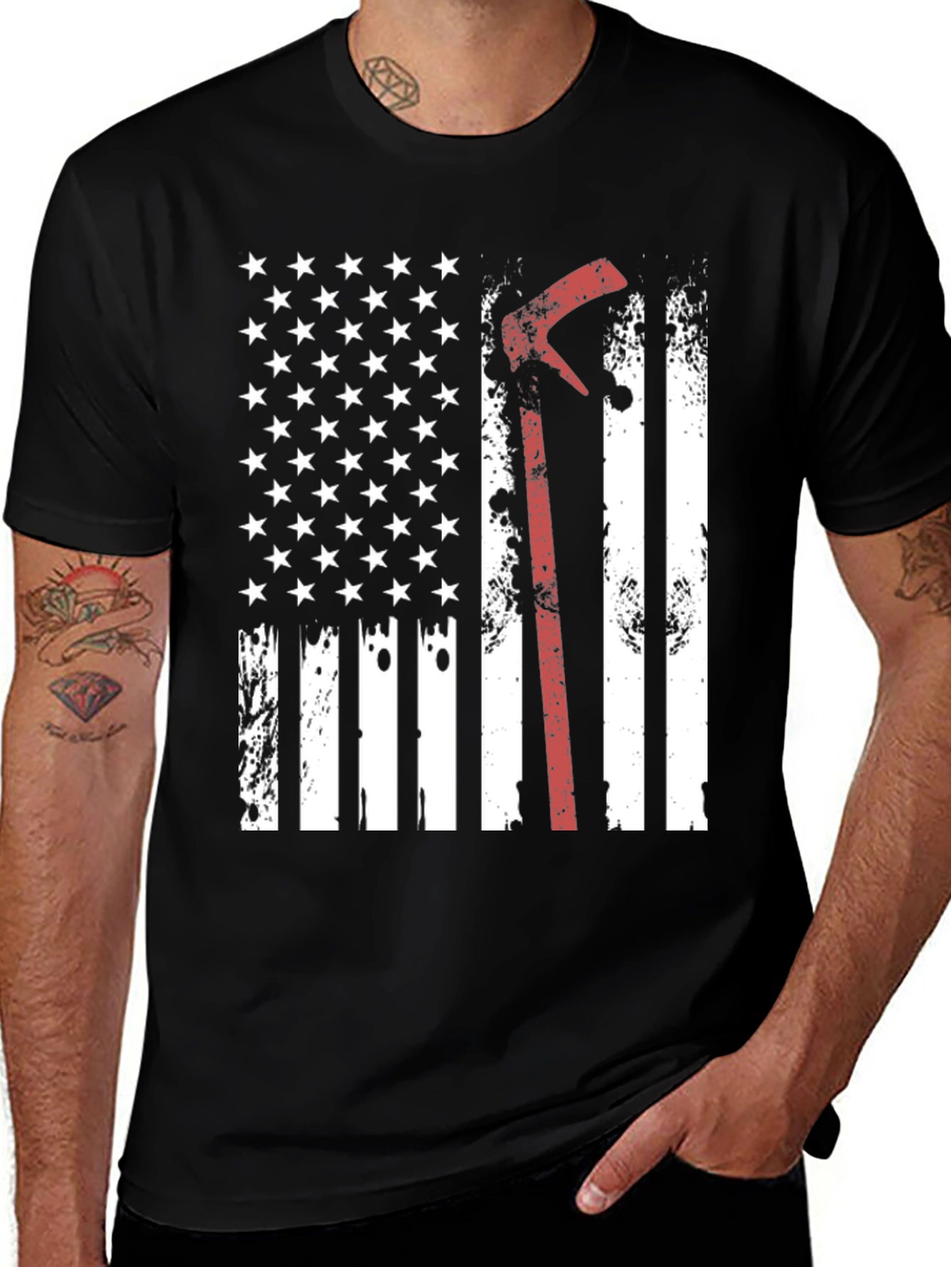 Variant 26 of Firefighter Axe American Flag T-Shirt