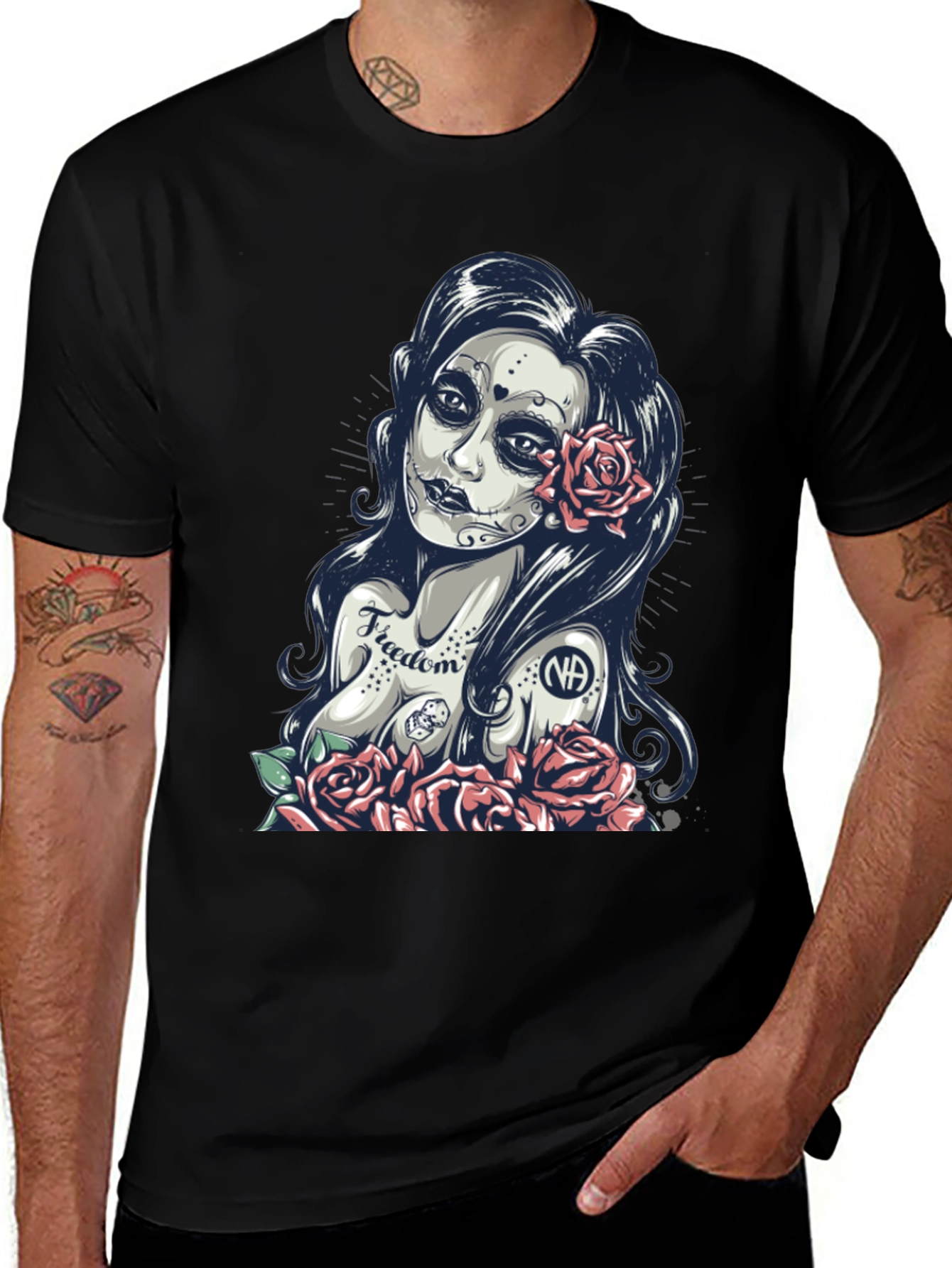 Variant 3 of Sugar Skull Woman T-Shirt - Gothic Rose Day of the Dead Tee
