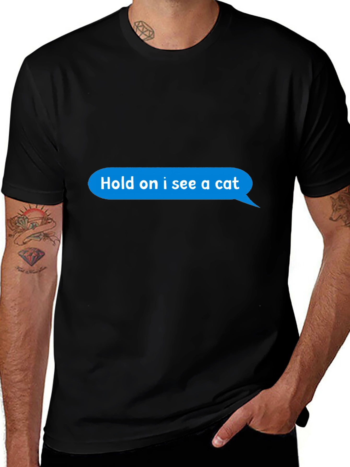 Variant 27 of Hold On I See A Cat Black Tee Shirt