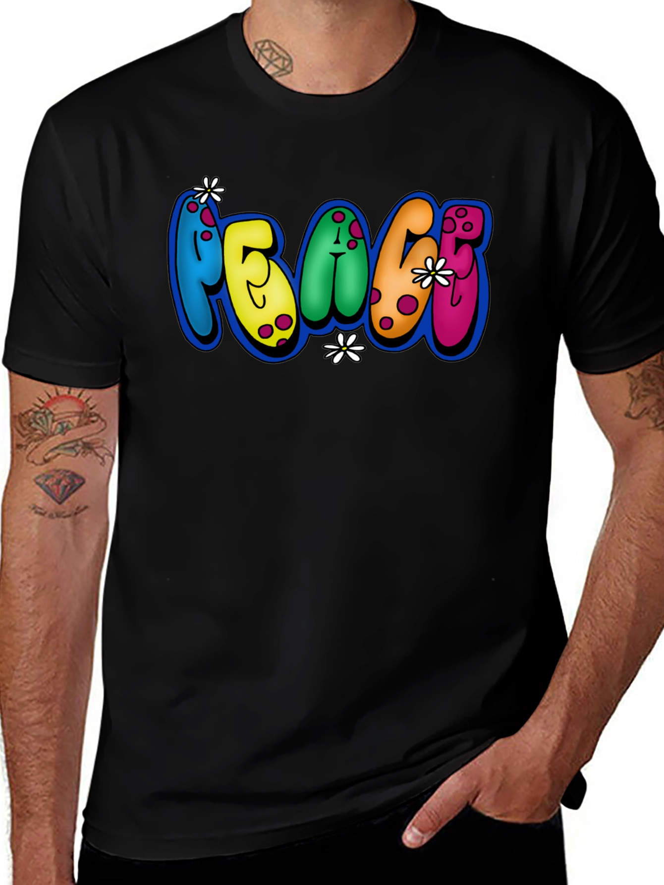 Variant 29 of Peace Sign Flower Power Black T-Shirt