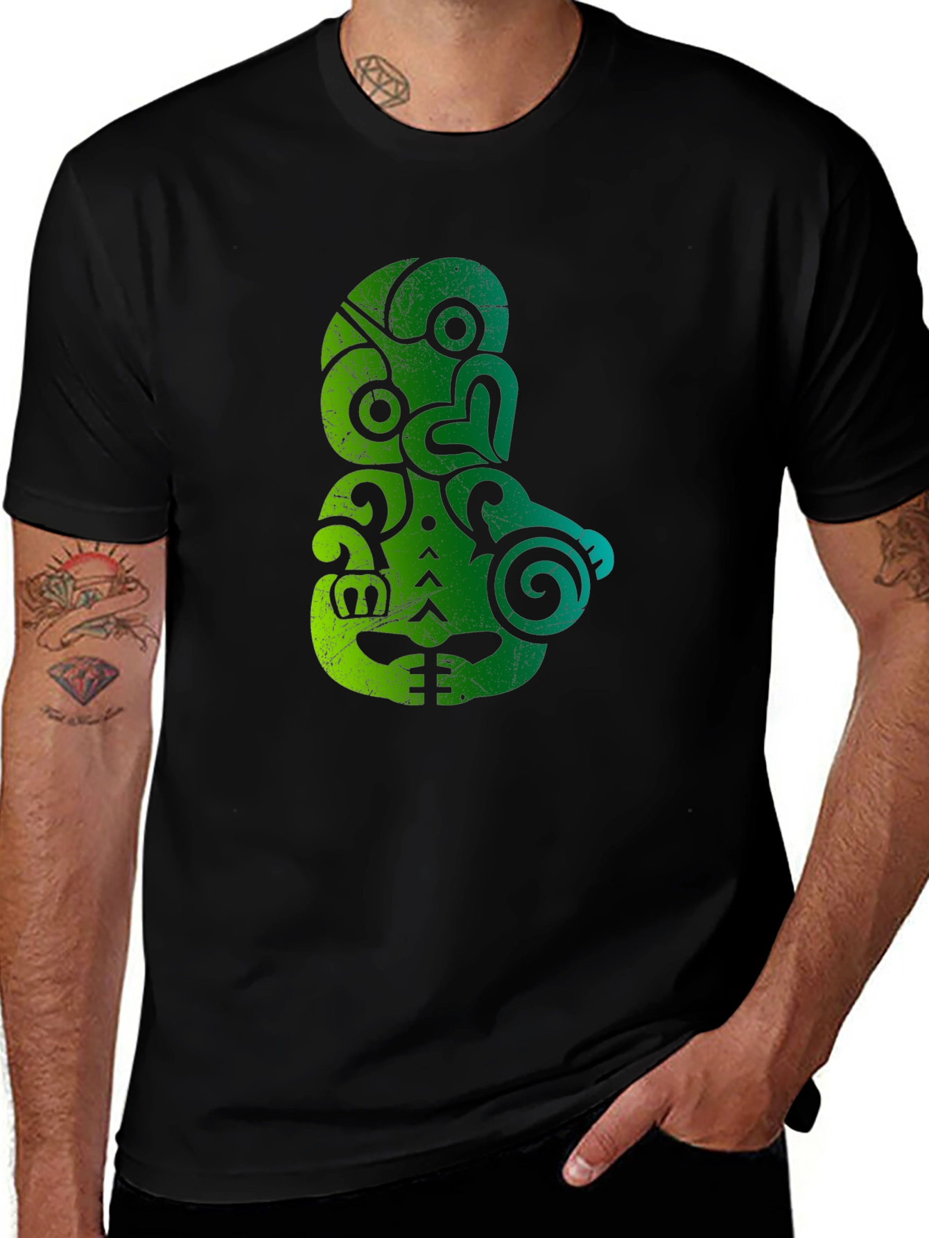 Green Tiki Graphic Black Tee