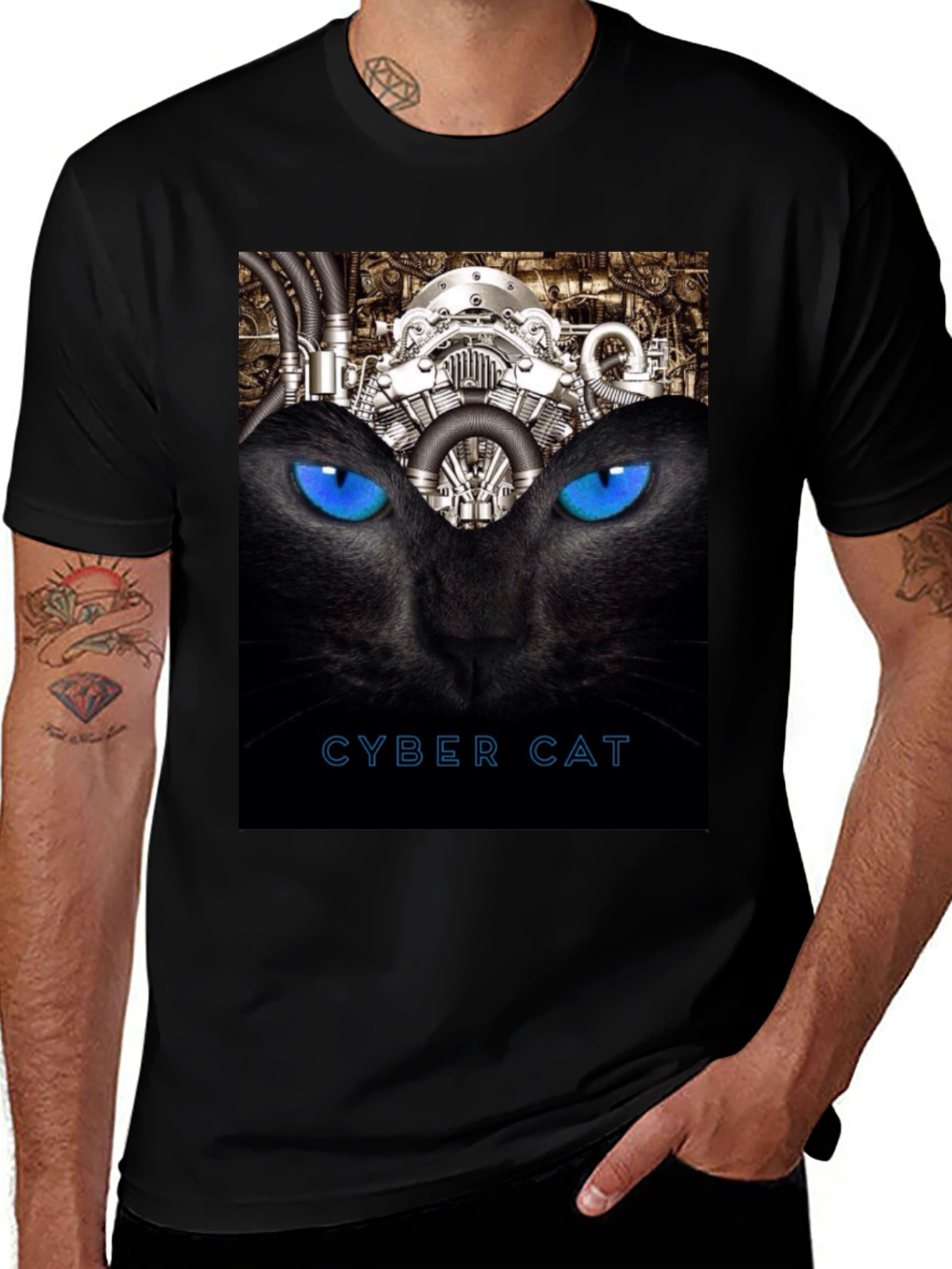 Variant 21 of Cyber Cat Graphic T-Shirt - Black
