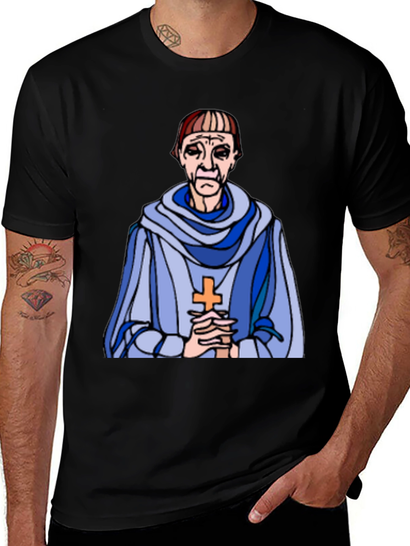 Variant 3 of Monk Cartoon Graphic T-Shirt - Religious Humor Tee