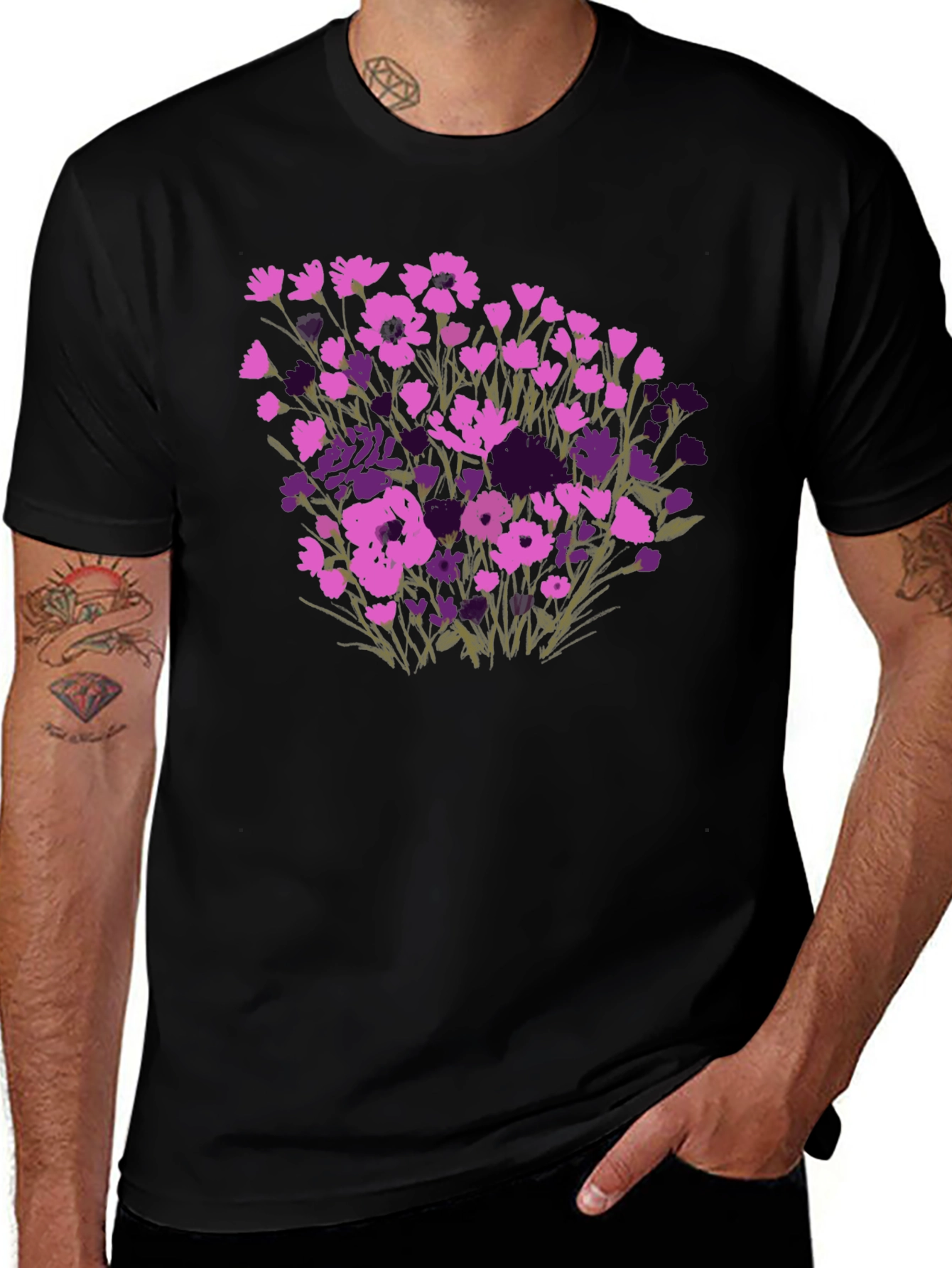 Variant 22 of Floral Print Black T-Shirt