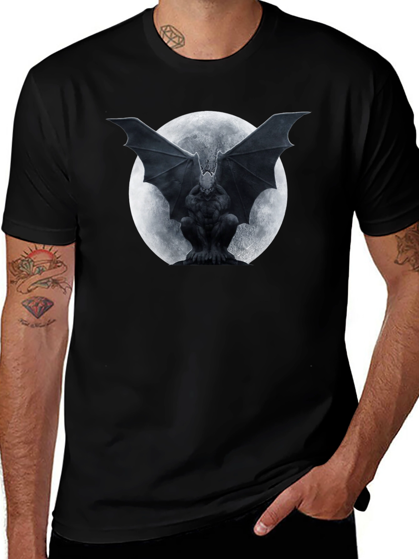 Variant 2 of Gargoyle Moon Graphic T-Shirt - Black