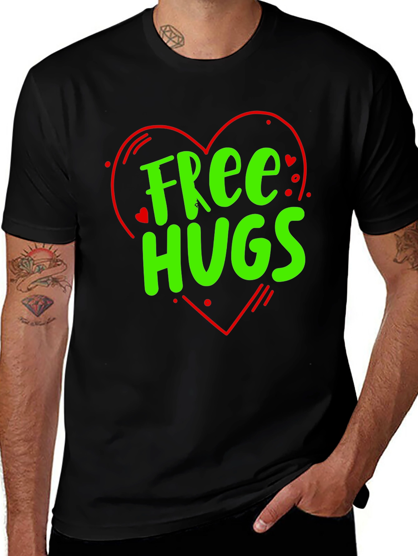 Variant 23 of Free Hugs Graphic Tee - Black Cotton Shirt