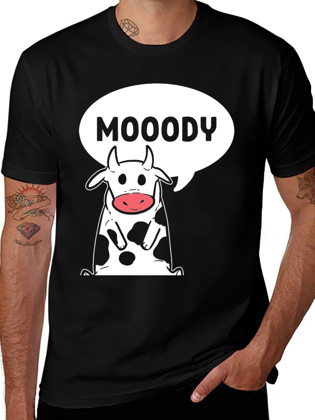 Variant 27 of Moody Cow Graphic Tee - Black Cotton T-Shirt