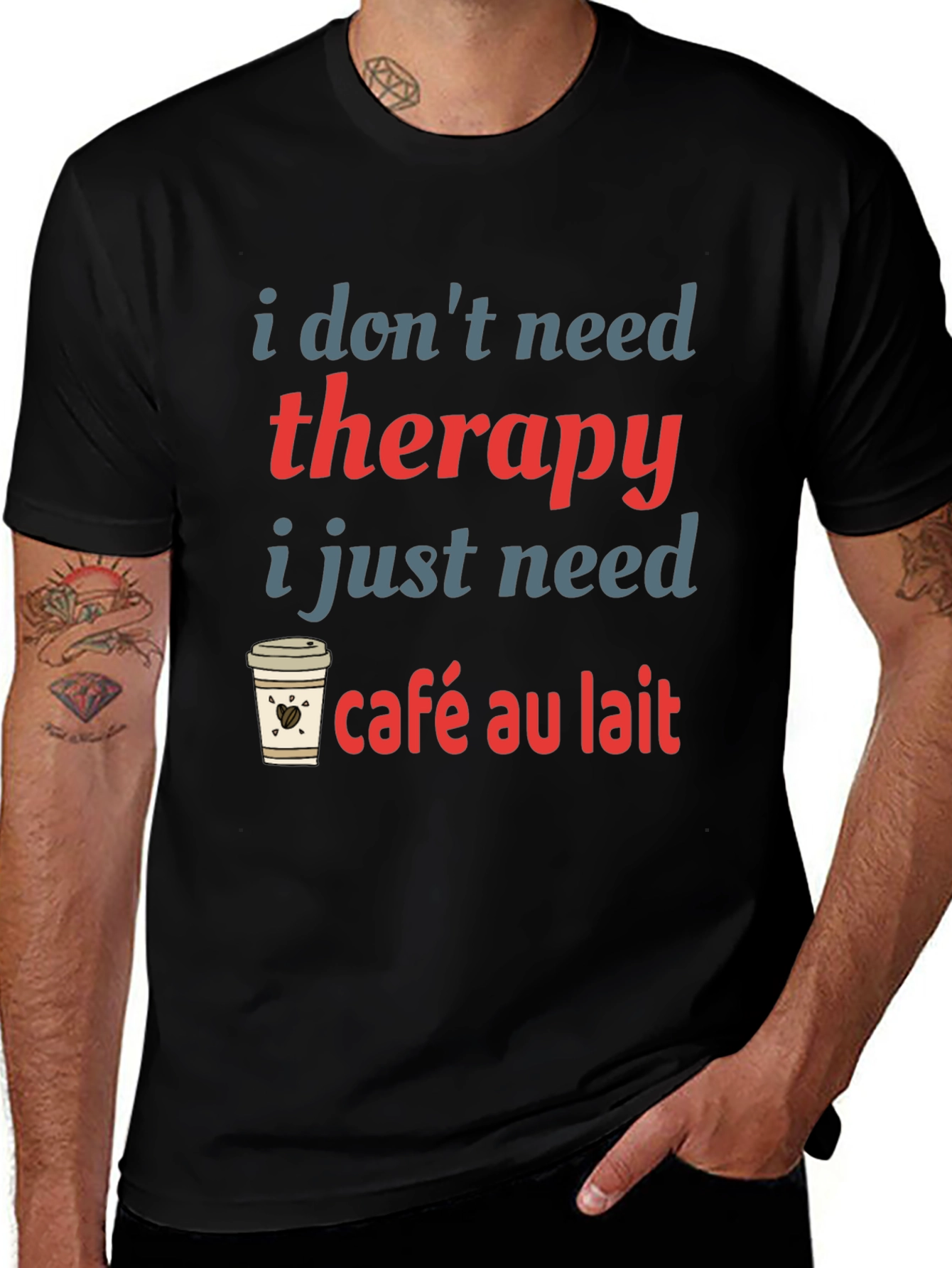Variant 20 of Cafe Au Lait Therapy T-Shirt Funny Coffee Lover Tee