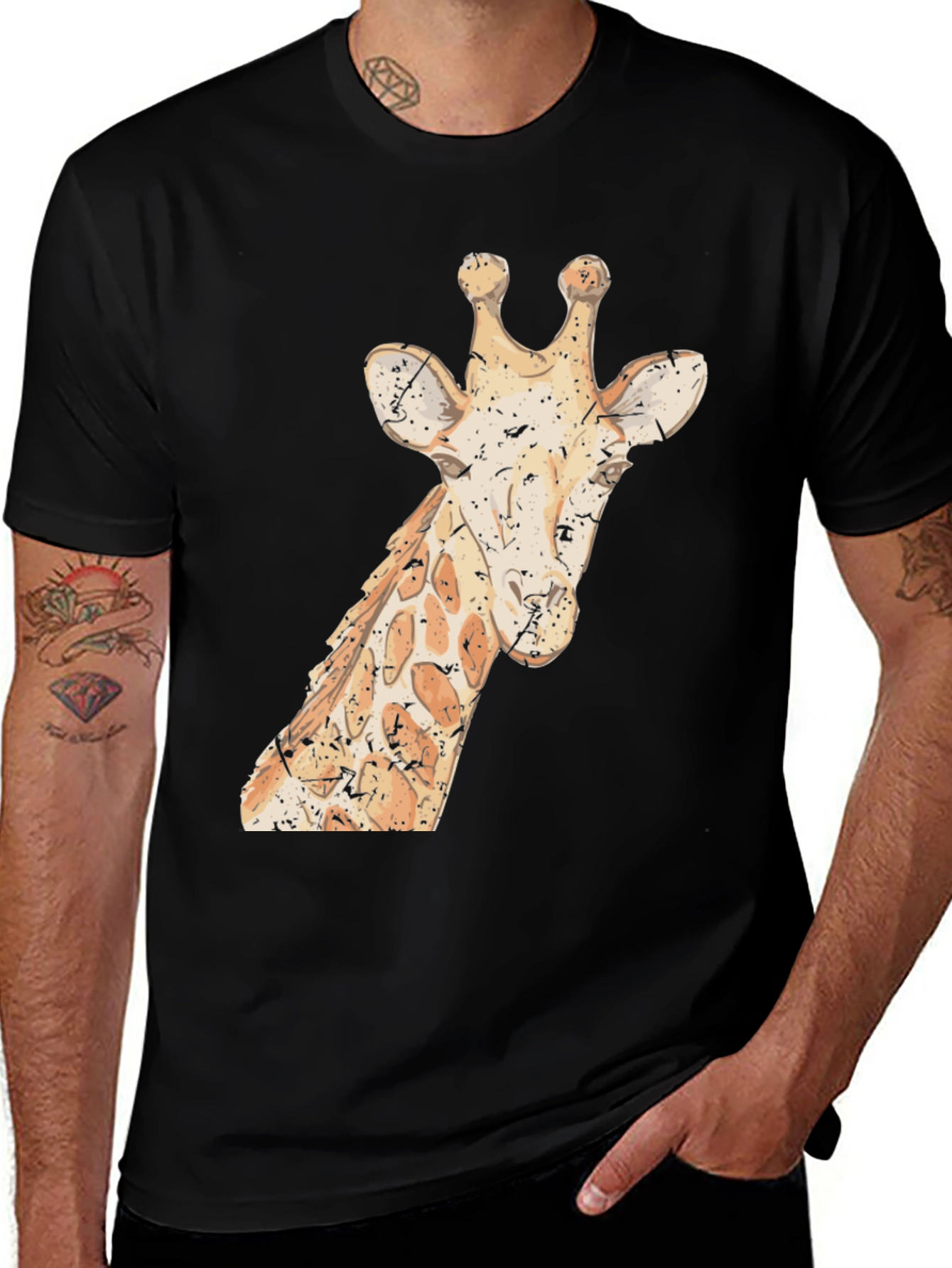 Variant 15 of Giraffe Graphic Print Black T-Shirt