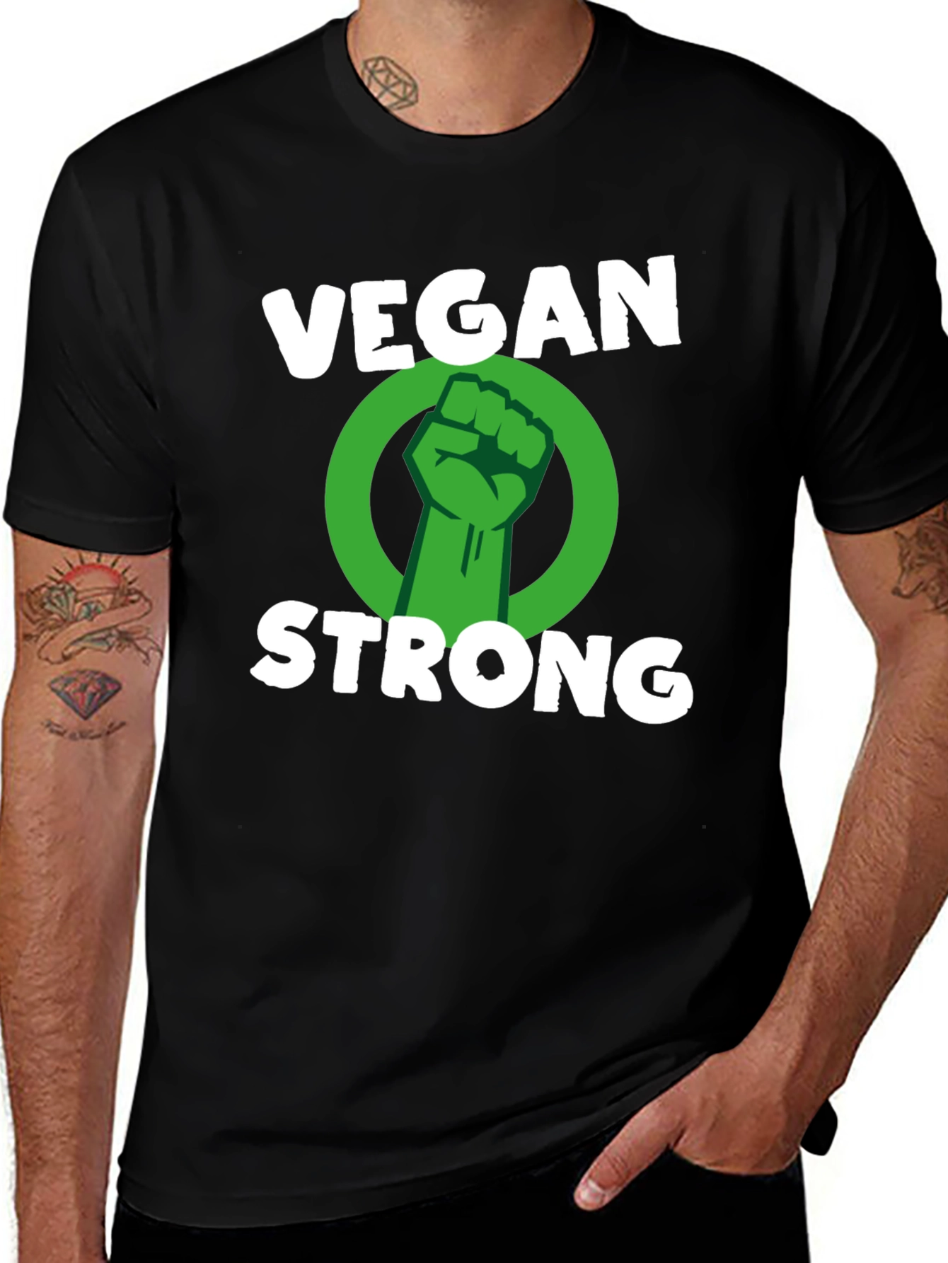 Variant 10 of Vegan Strong T-Shirt - Black Graphic Tee