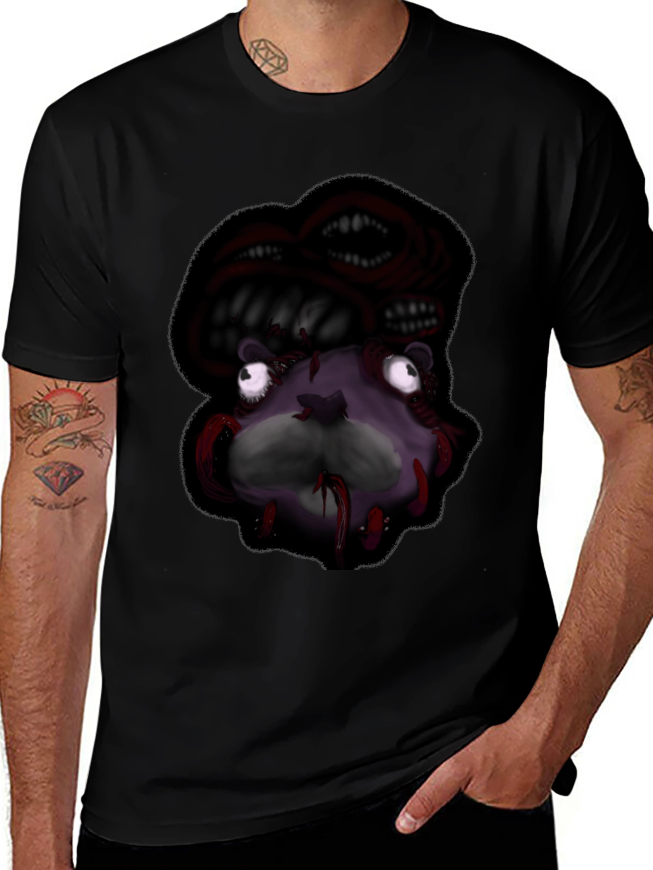 Variant 21 of Creepy Monster Graphic Black T-Shirt