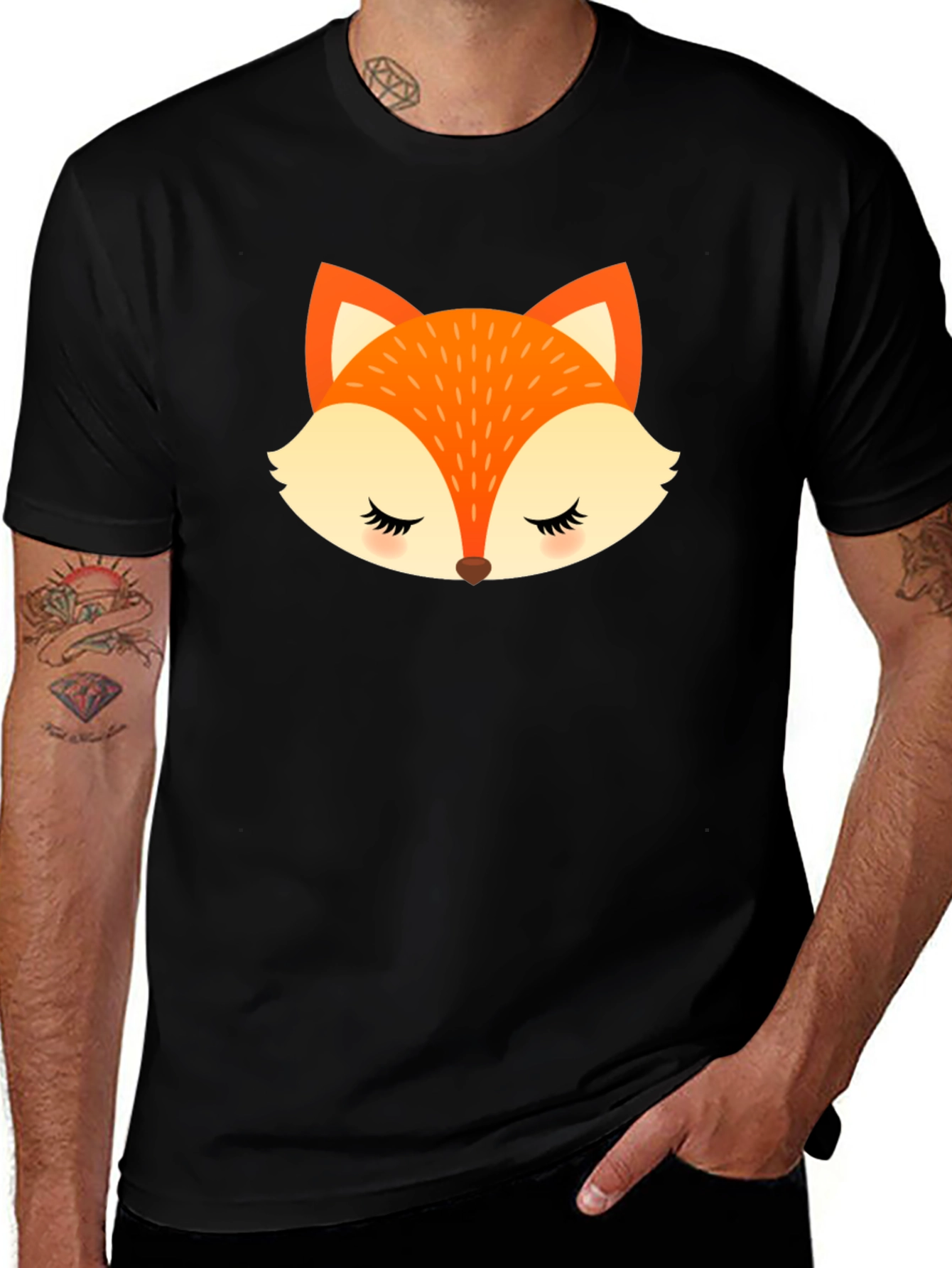 Variant 18 of Cute Fox Face Graphic Black T-Shirt