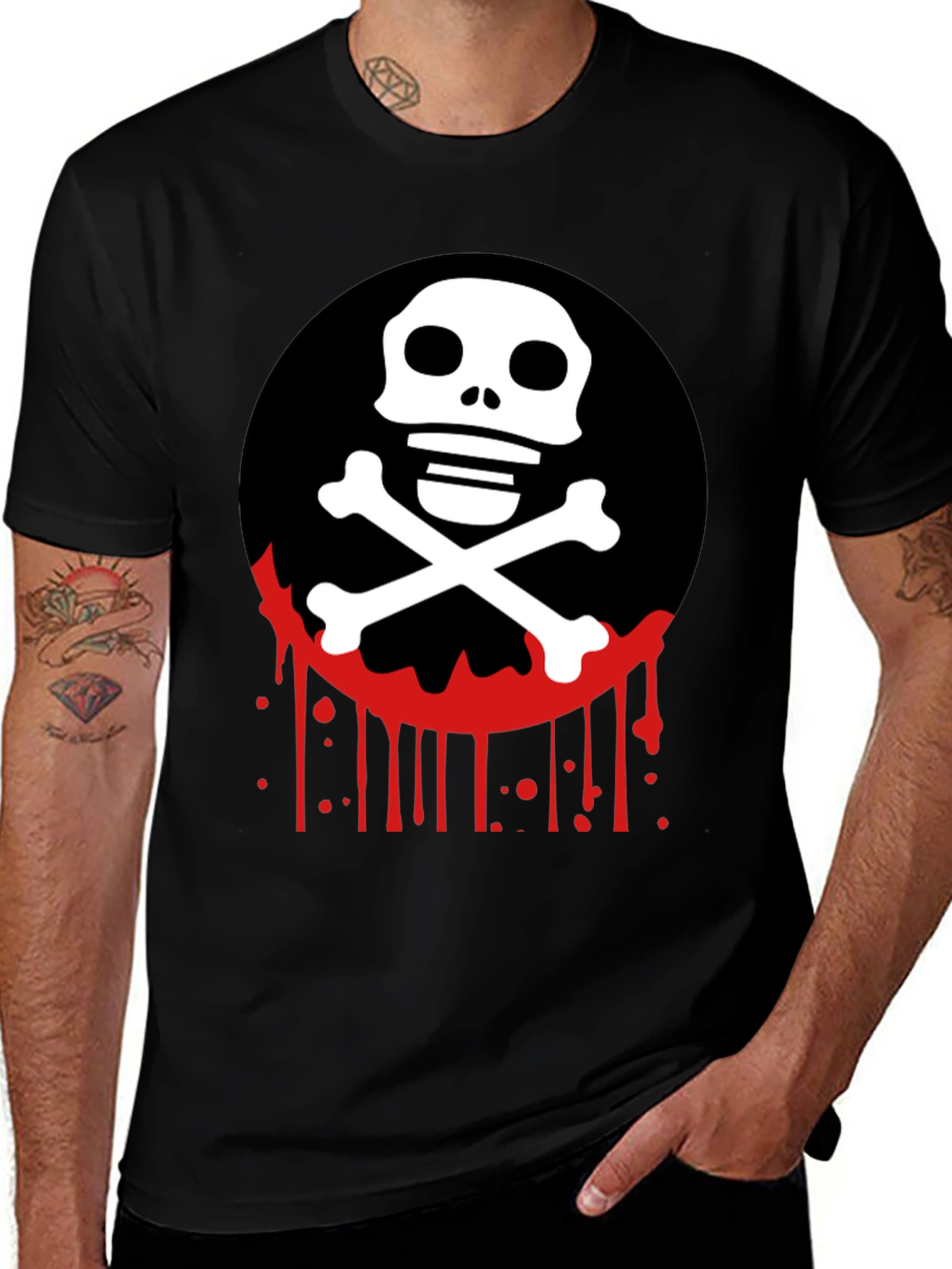 Variant 28 of Skull & Crossbones Drip Graphic Tee - Black
