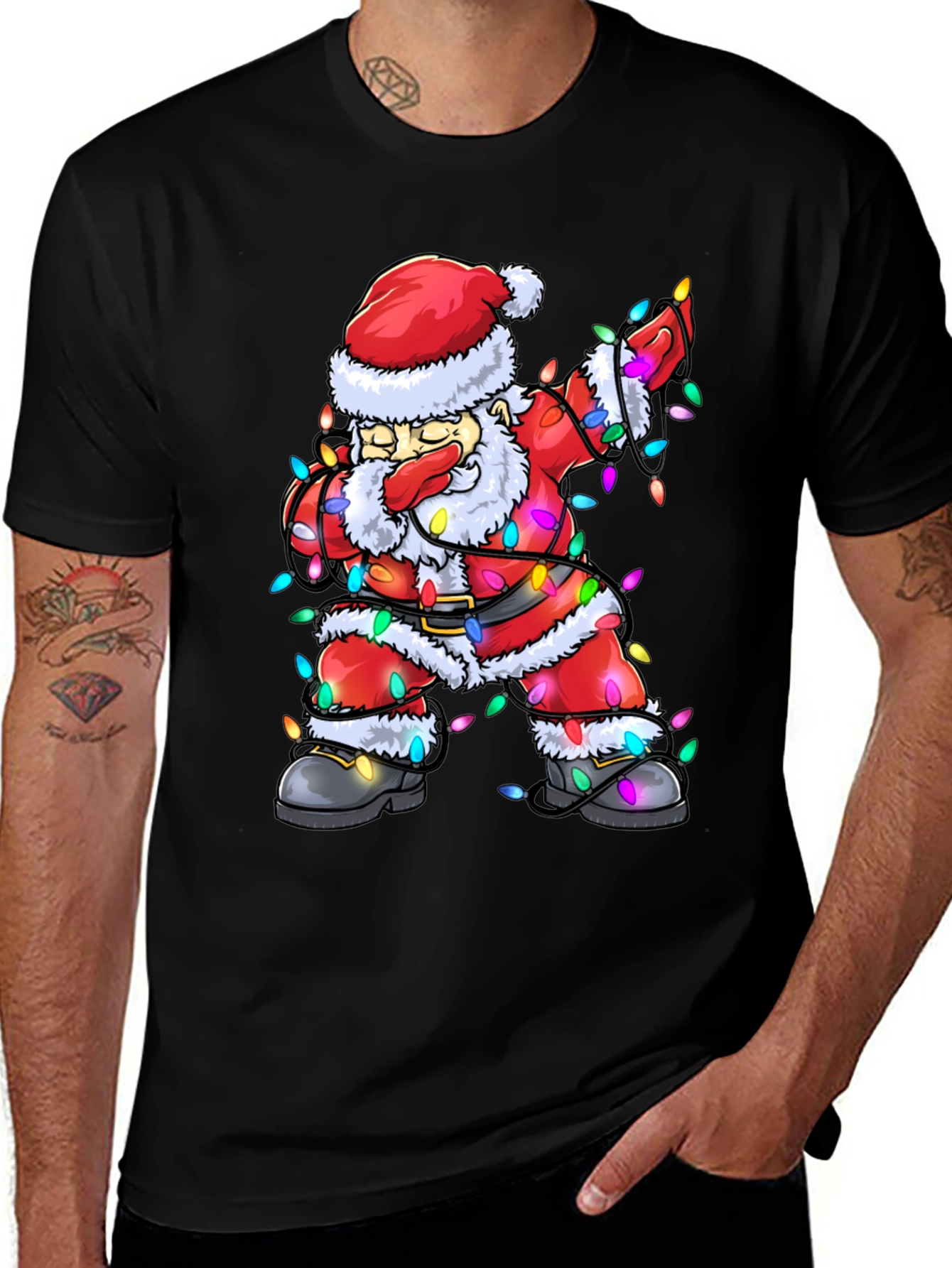 Dabbing Santa Christmas Lights T-Shirt