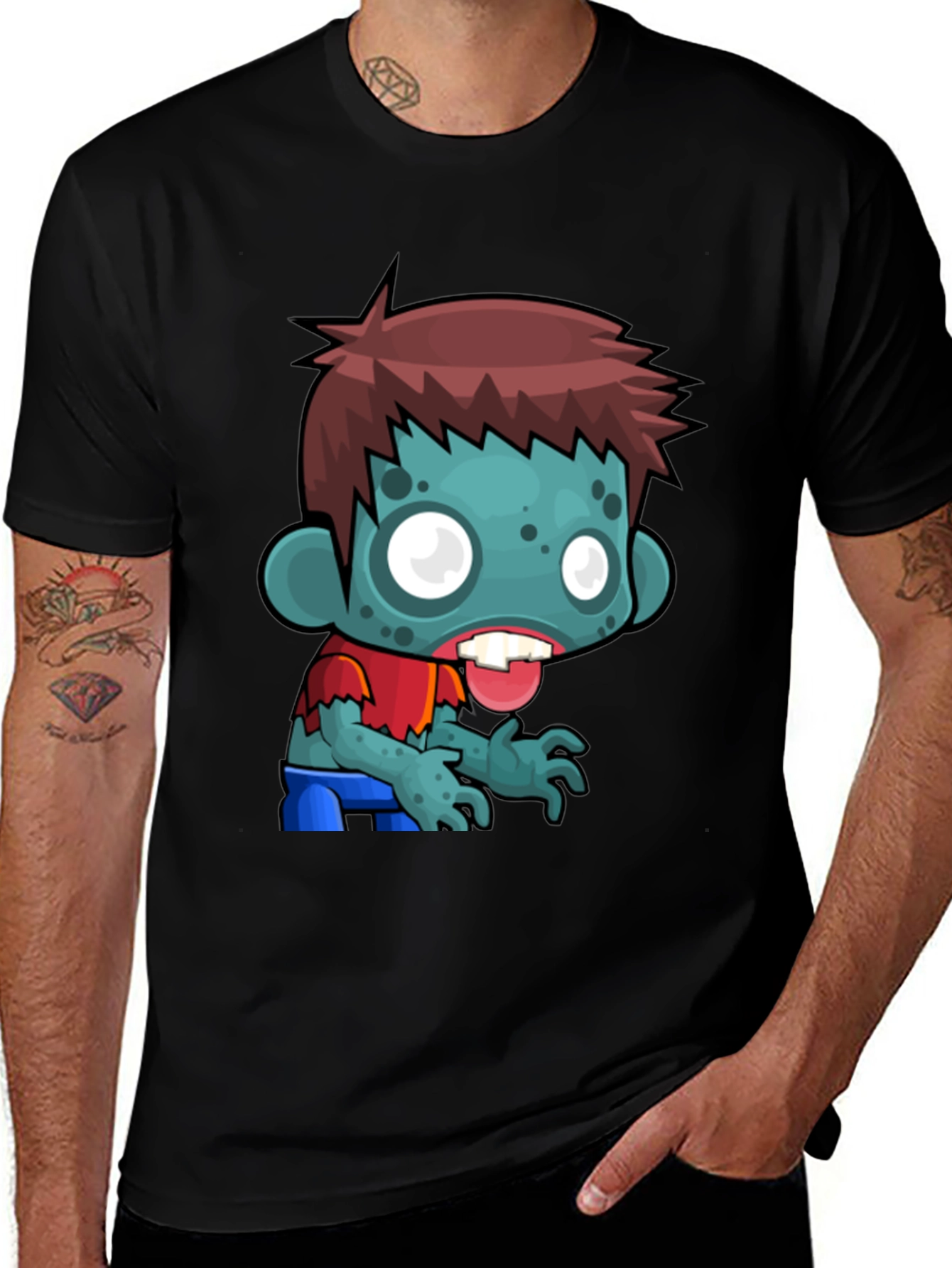 Variant 8 of Cartoon Zombie Graphic T-Shirt - Mens Black Tee