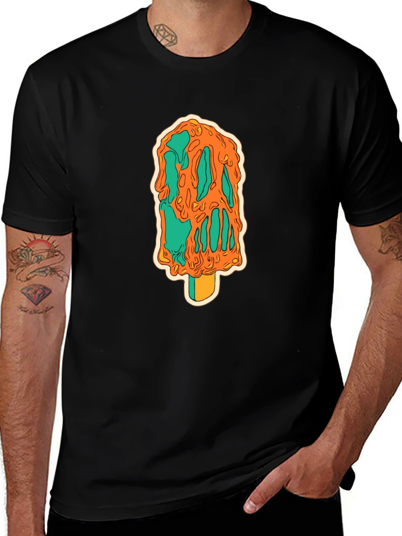 Variant 21 of Melting Ice Cream Graphic Black T-Shirt