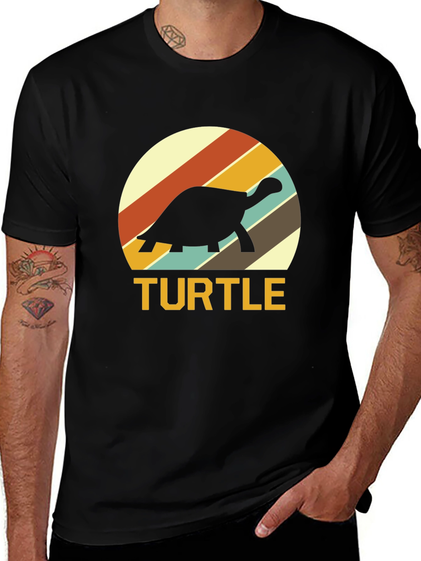 Variant 3 of Retro Turtle Graphic Tee - Black Crew Neck T-Shirt