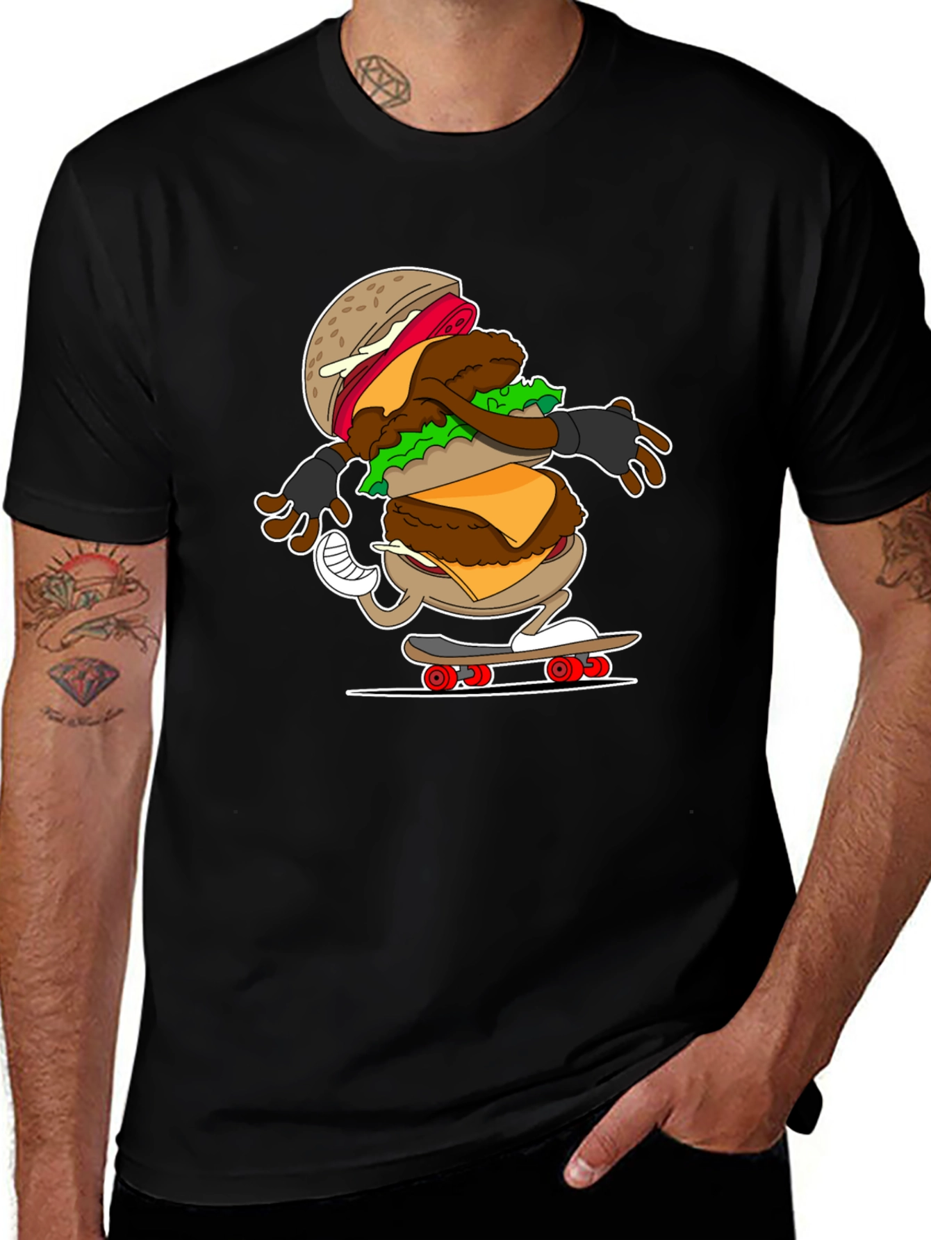 Variant 6 of Burger Skateboard T-Shirt - Cool Cartoon Graphic Tee