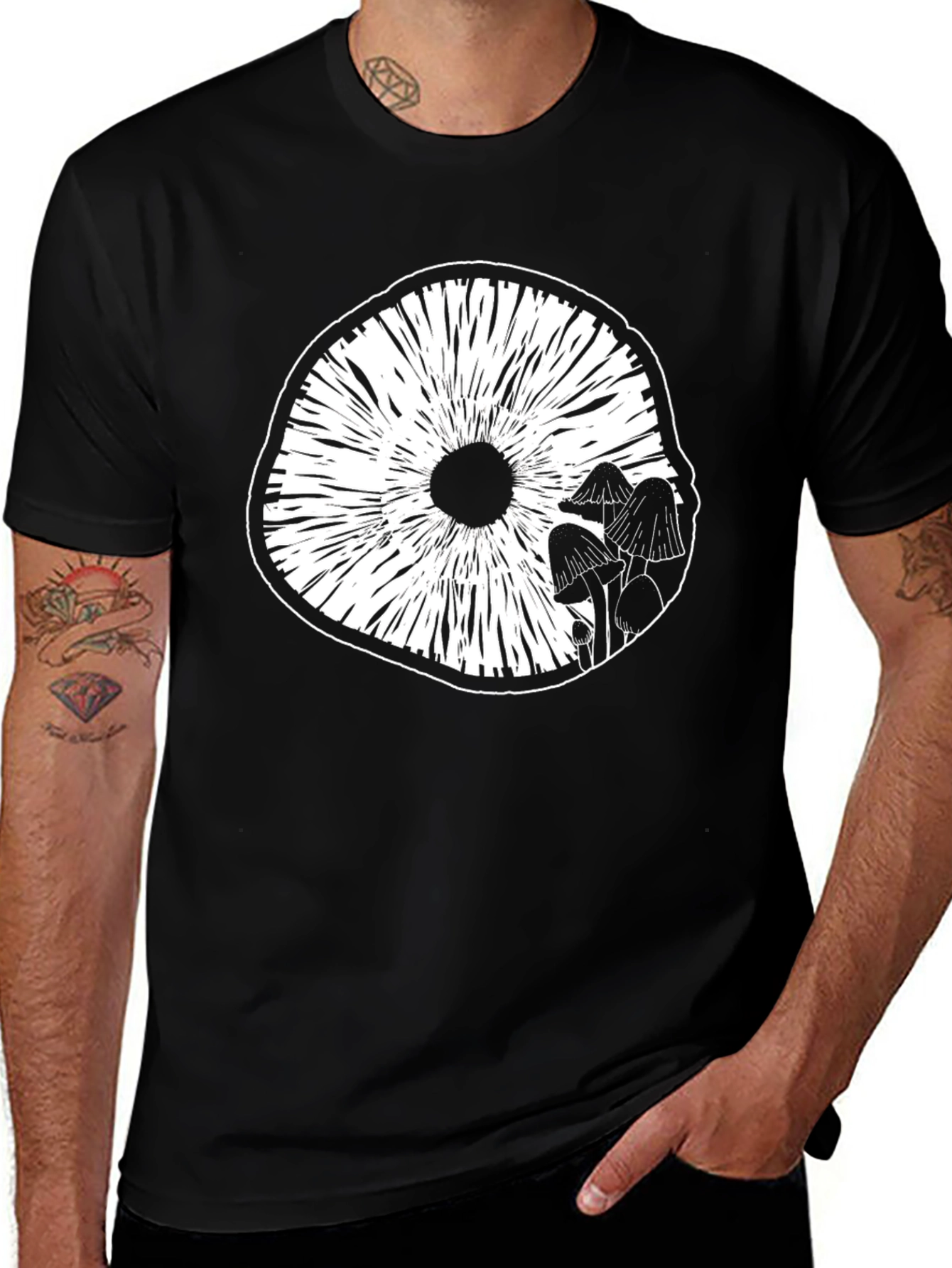 Variant 9 of Mushroom Graphic Tee - Black Cotton Blend T-Shirt