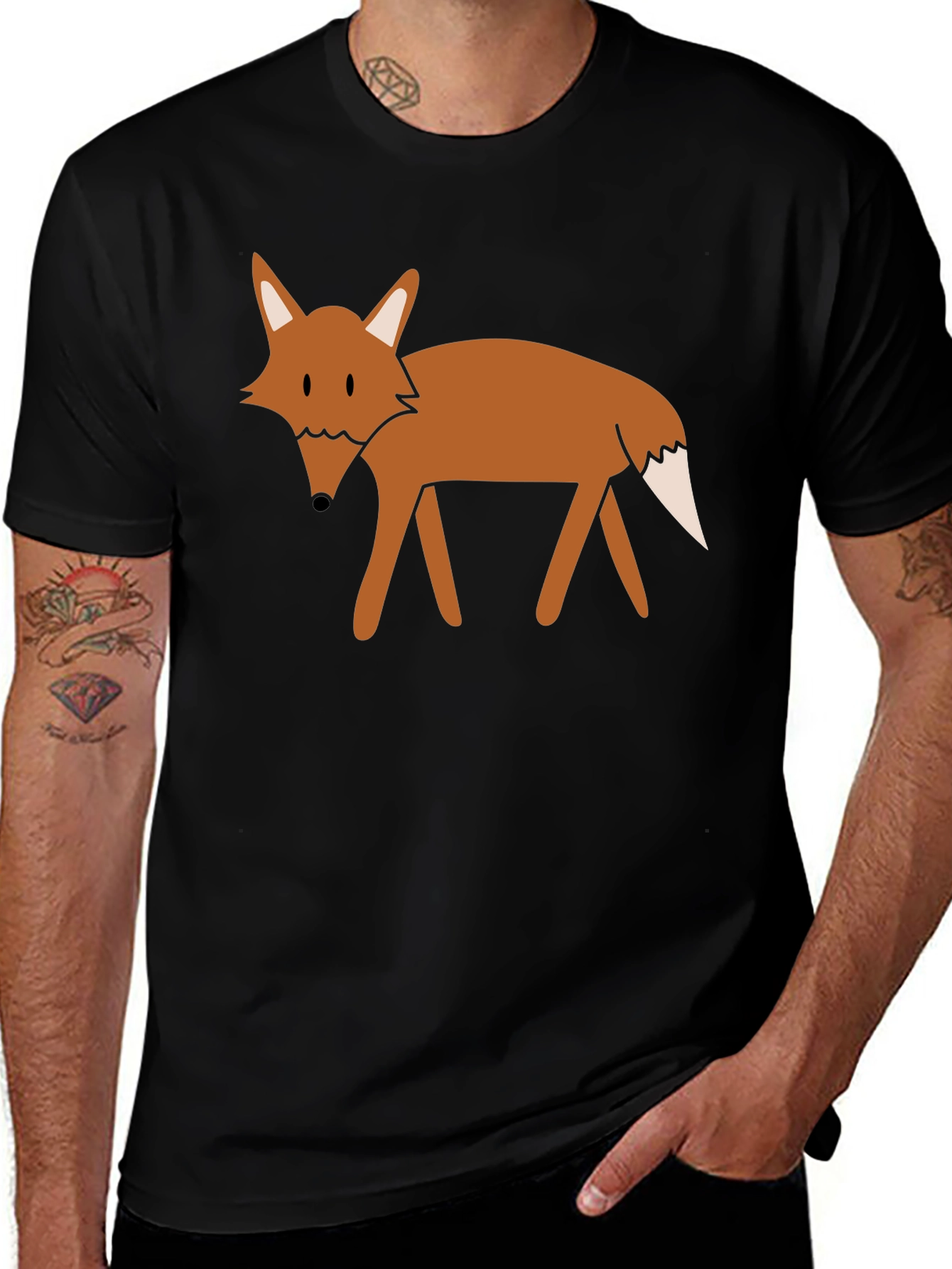 Variant 18 of Black T-Shirt with Cartoon Fox Graphic
